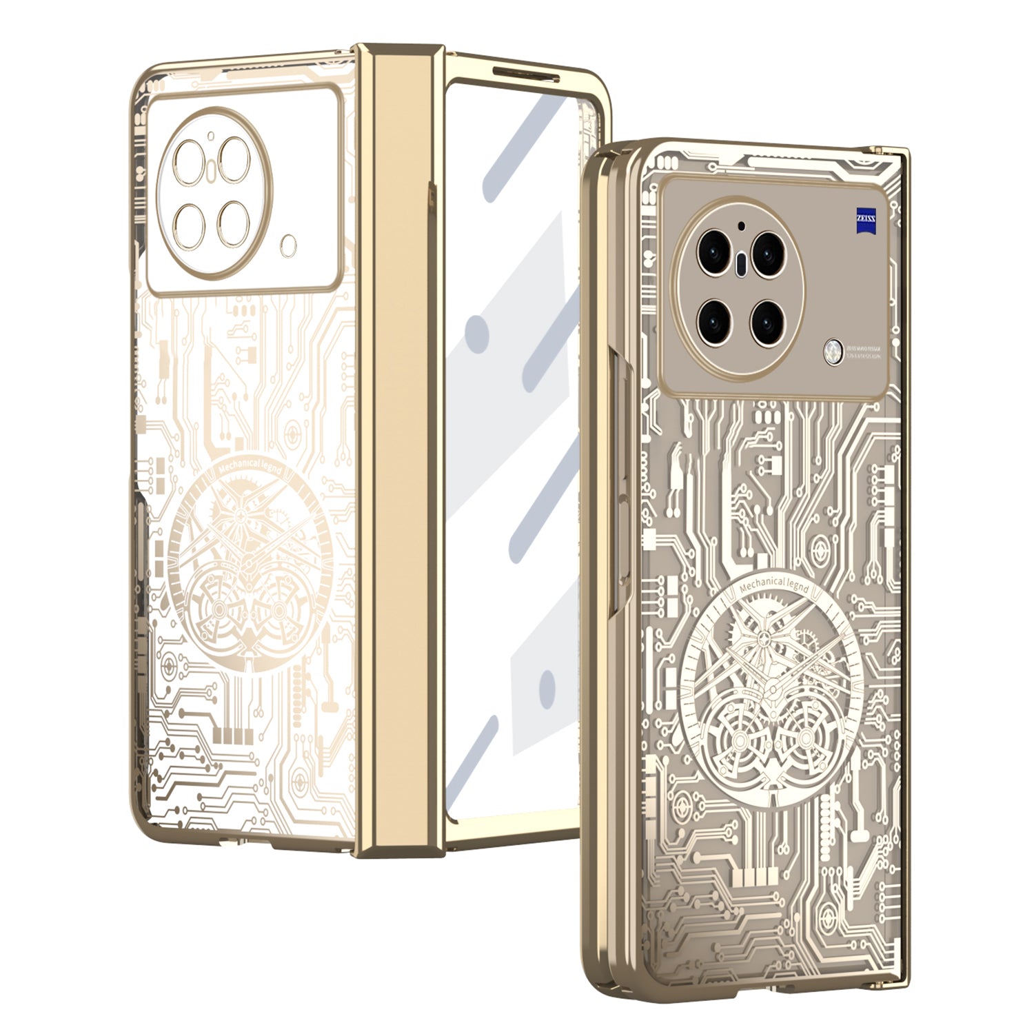 PC Cover for vivo X Fold Mechanical Legend Series Electroplating Folding Phone Case with Tempered Glass Film - Gold