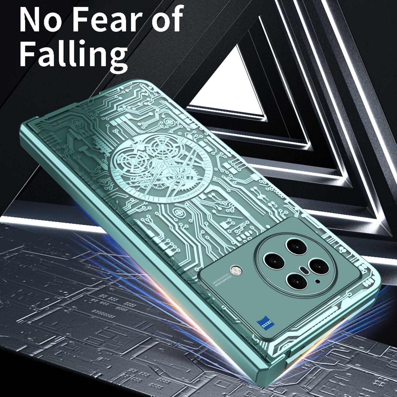 PC Cover for vivo X Fold Mechanical Legend Series Electroplating Folding Phone Case with Tempered Glass Film - Gold