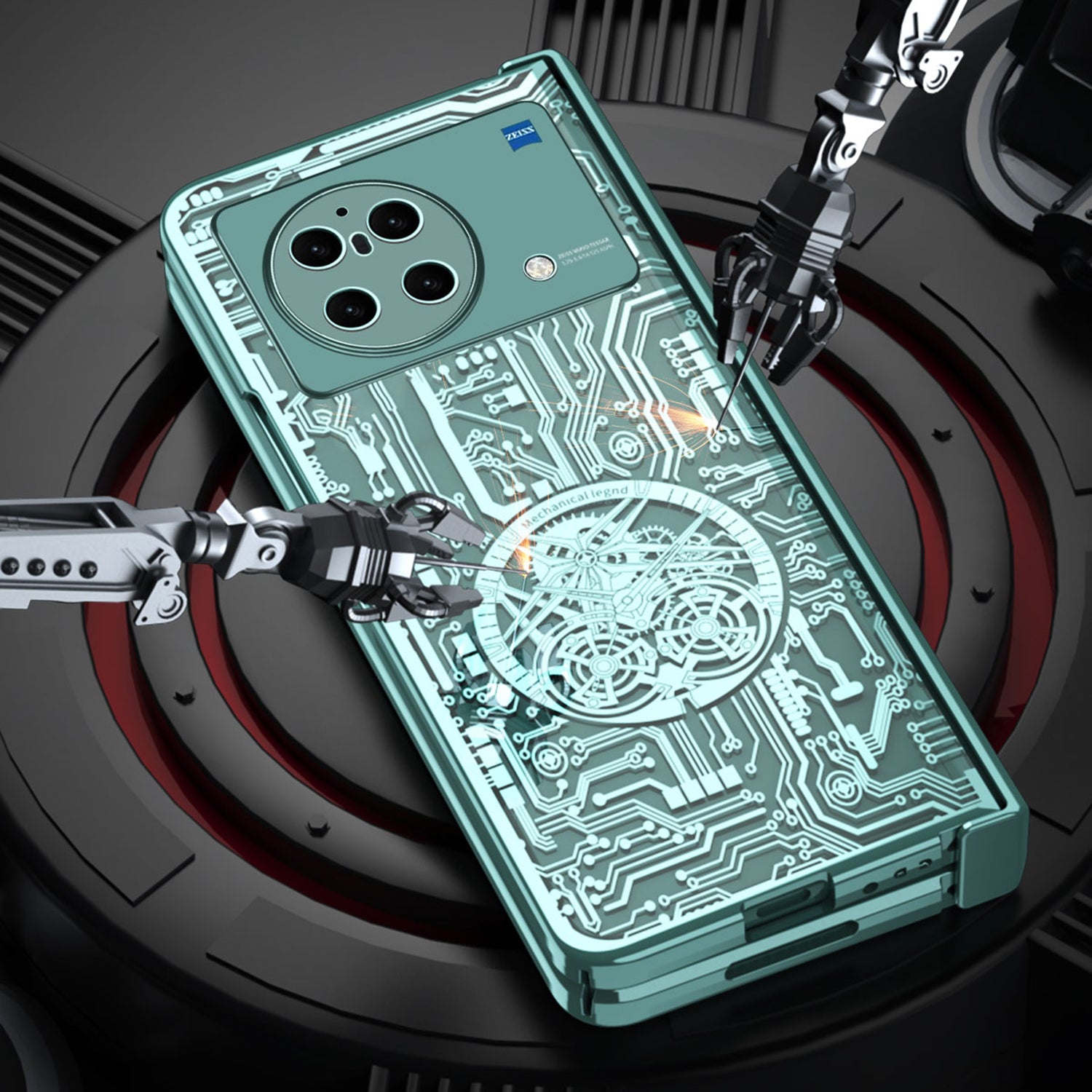 PC Cover for vivo X Fold Mechanical Legend Series Electroplating Folding Phone Case with Tempered Glass Film - Silver