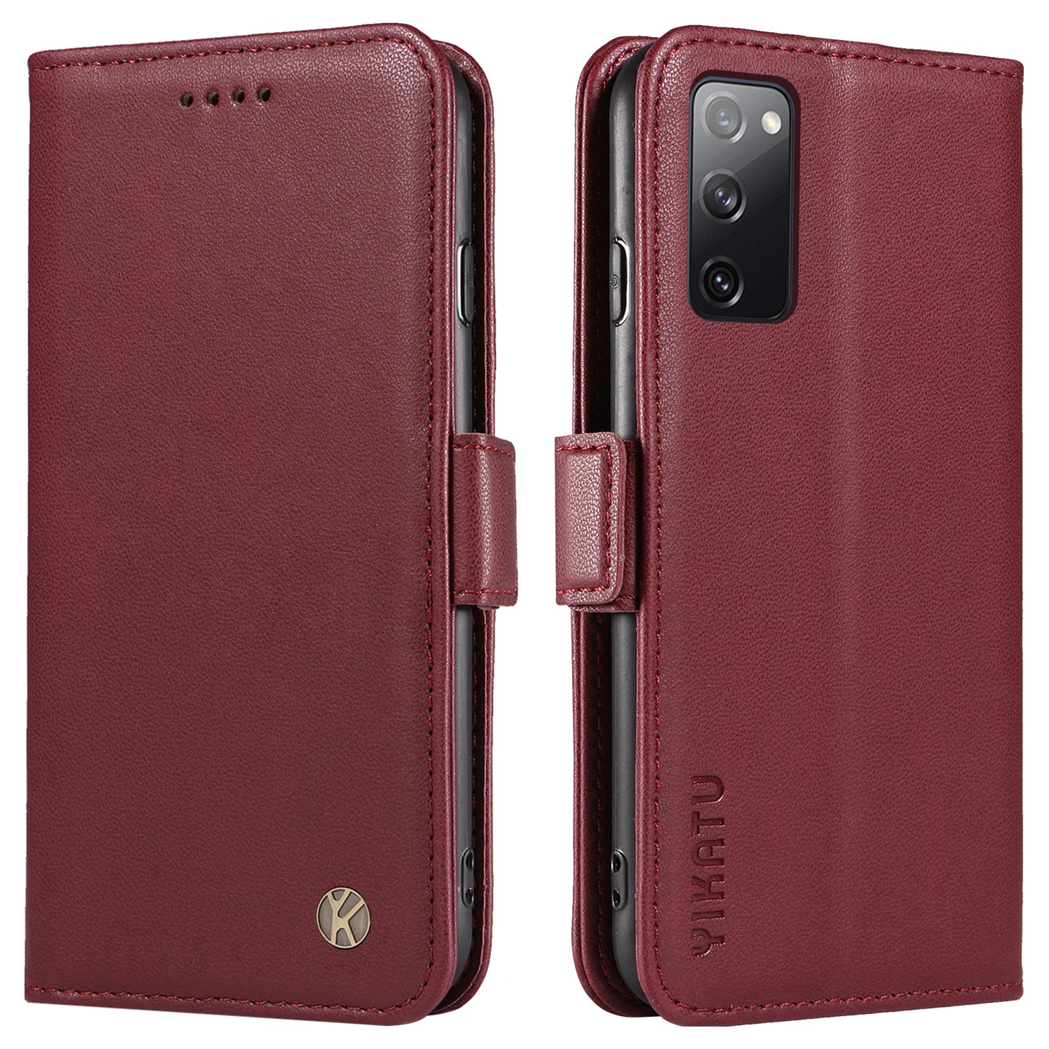 YIKATU YK-003 Wallet Case for Samsung Galaxy S20 FE / S20 FE 5G / S20 FE 2022 / S20 Lite , PU Leather Stand Magnetic Phone Cover - Wine Red