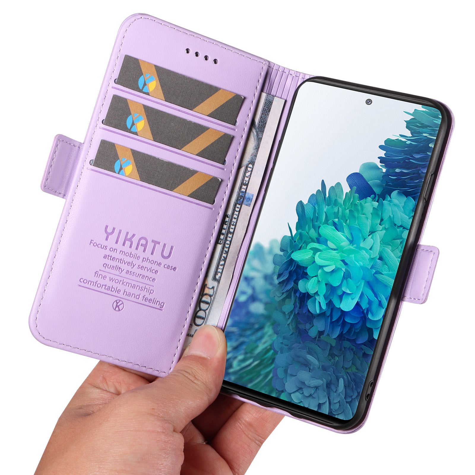 YIKATU YK-003 Wallet Case for Samsung Galaxy S20 FE / S20 FE 5G / S20 FE 2022 / S20 Lite , PU Leather Stand Magnetic Phone Cover - Light Purple