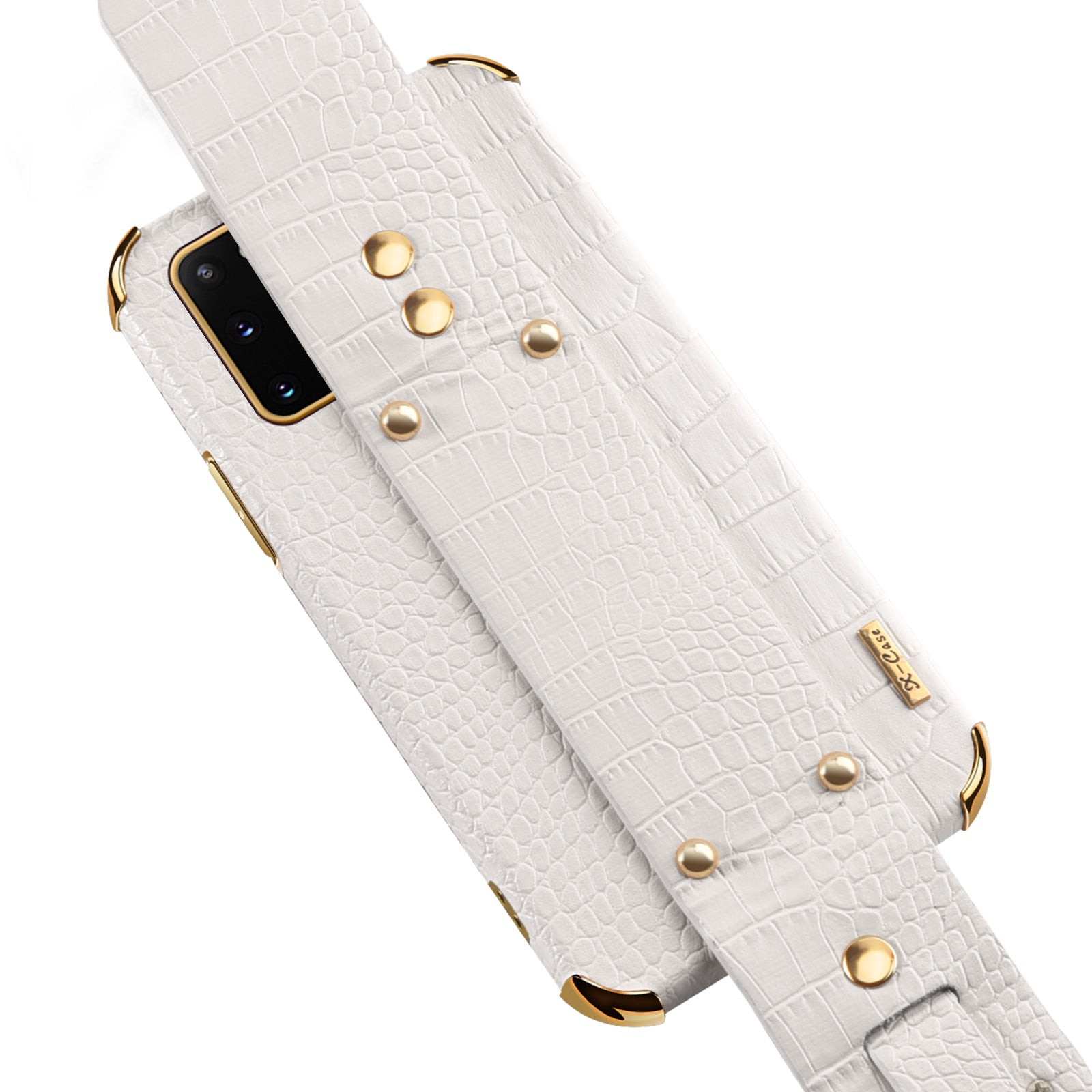 For Samsung Galaxy S20 5G / 4G Crocodile Texture Phone Cover Electroplated Leather Coated TPU Case with Strap Kickstand - White