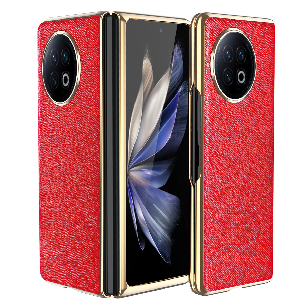 For vivo X Fold2 PU Leather+PC Phone Case Electroplating Frame Anti-Drop Protective Cover - Red