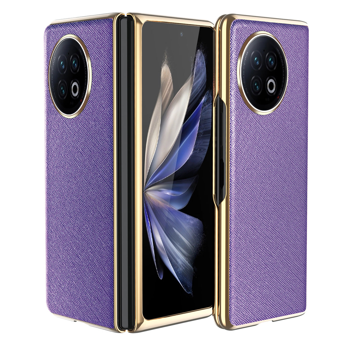 For vivo X Fold2 PU Leather+PC Phone Case Electroplating Frame Anti-Drop Protective Cover - Purple