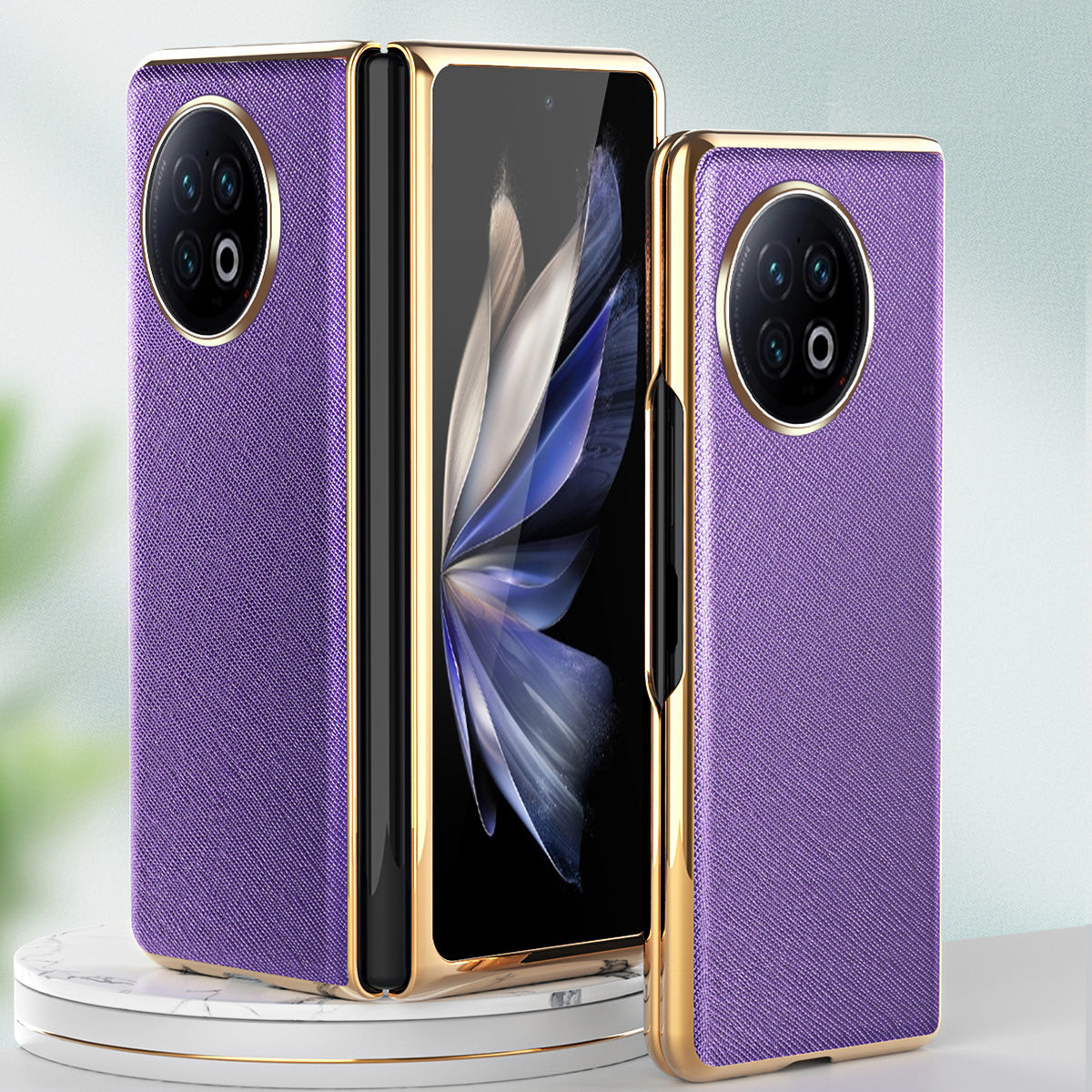 For vivo X Fold2 PU Leather+PC Phone Case Electroplating Frame Anti-Drop Protective Cover - Purple