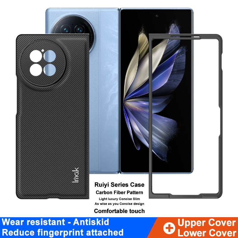 IMAK Ruiyi Series for vivo X Fold2 Carbon Fiber Texture Phone Case Leather Coated PC Anti-Drop Phone Cover