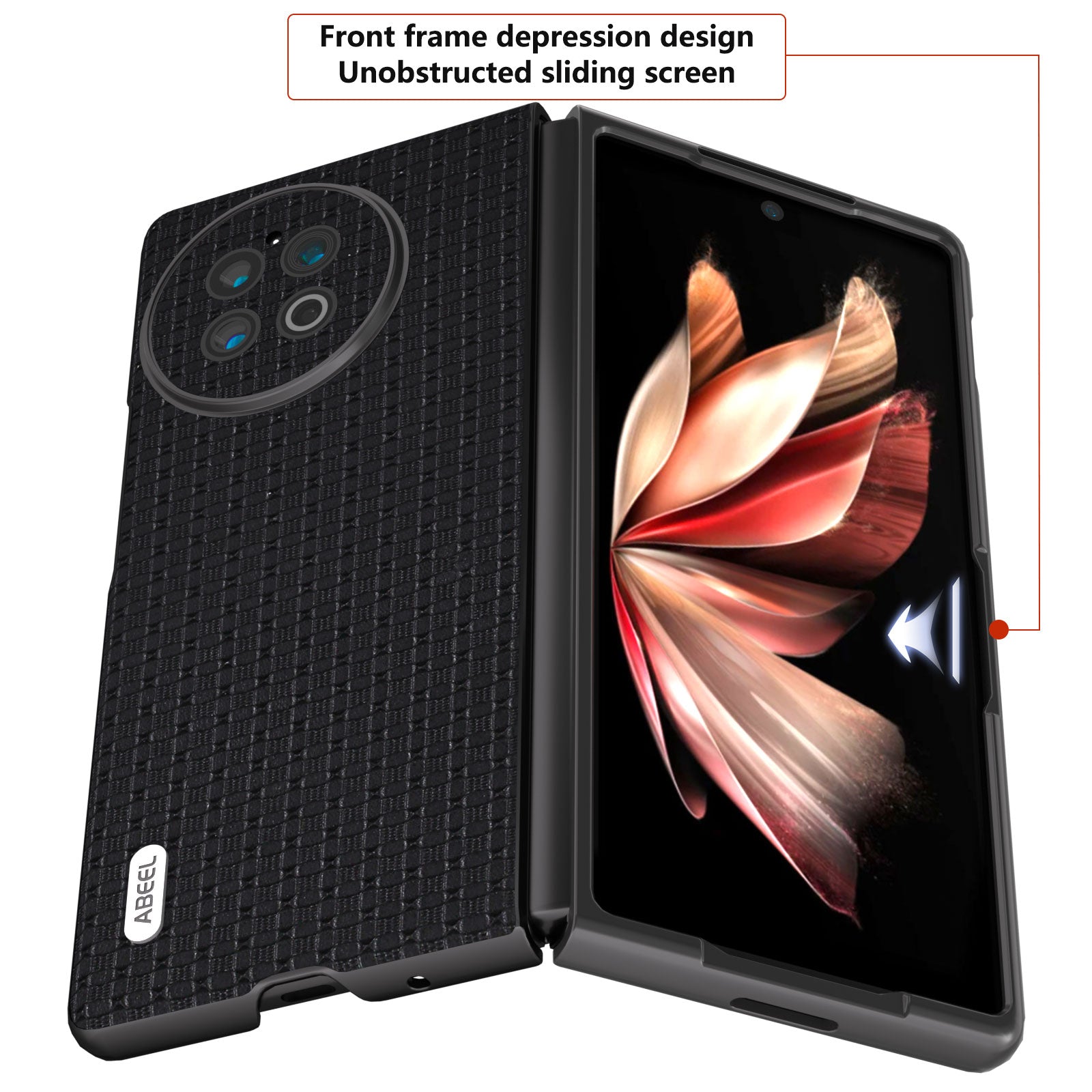 ABEEL For vivo X Fold2 Top-layer Cowhide Leather+PC Phone Cover Anti-Dust Protective Phone Case - Black