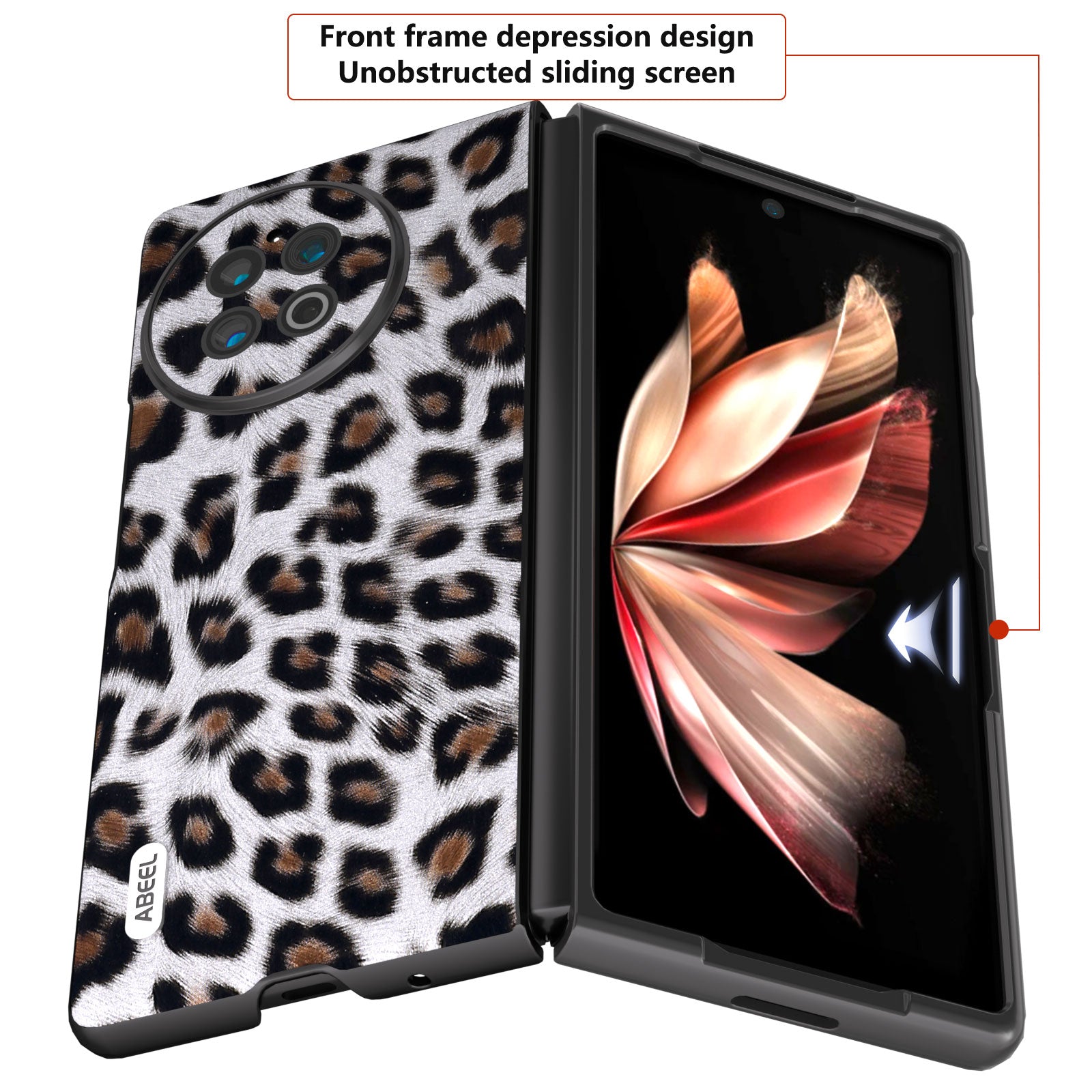 ABEEL For vivo X Fold2 Top-Layer Cowhide Leather Coated PC Back Cover Leopard Pattern Cell Phone Case - Silver