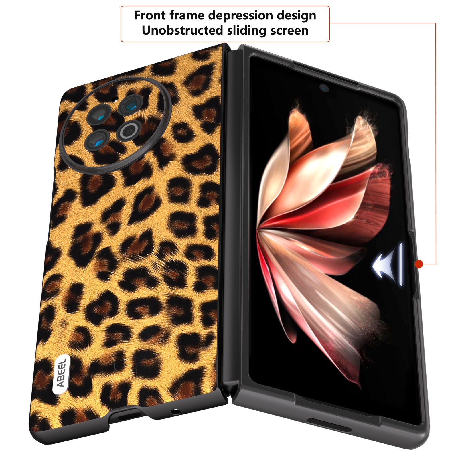 ABEEL For vivo X Fold2 Top-Layer Cowhide Leather Coated PC Back Cover Leopard Pattern Cell Phone Case - Gold
