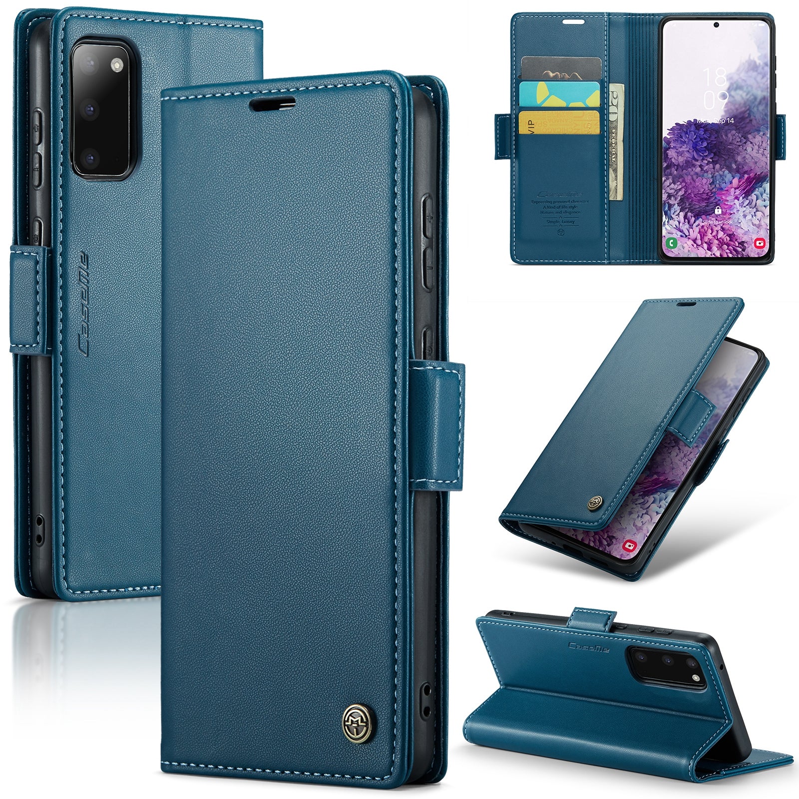 CASEME 023 Series For Samsung Galaxy S20 4G / 5G PU Leather Case RFID Blocking Litchi Texture Stand Wallet Phone Cover - Blue