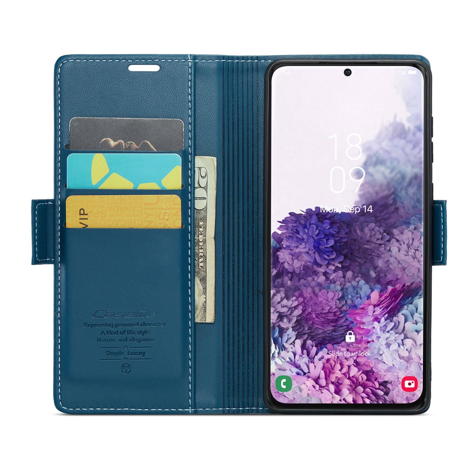 CASEME 023 Series For Samsung Galaxy S20 4G / 5G PU Leather Case RFID Blocking Litchi Texture Stand Wallet Phone Cover - Blue