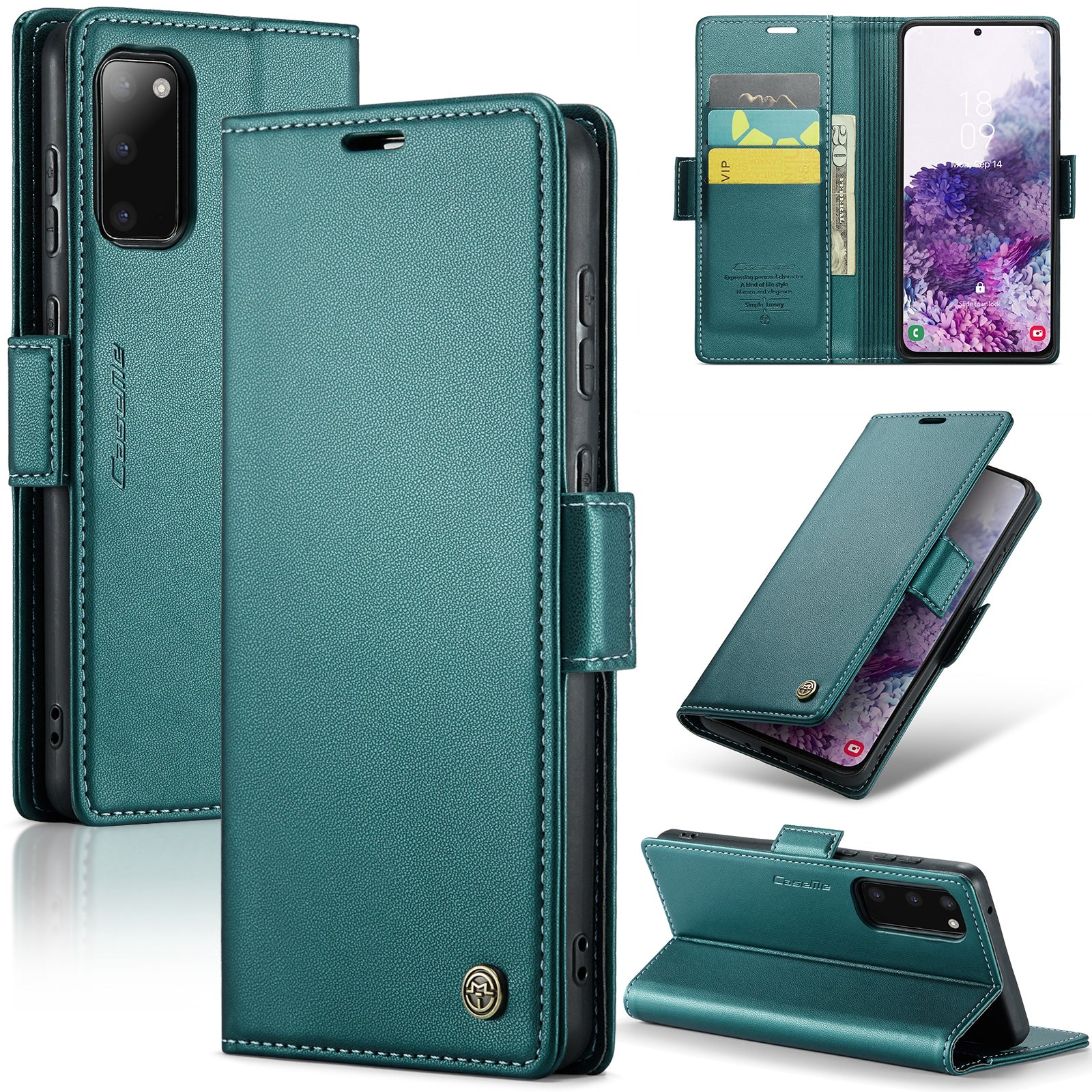 CASEME 023 Series For Samsung Galaxy S20 4G / 5G PU Leather Case RFID Blocking Litchi Texture Stand Wallet Phone Cover - Green