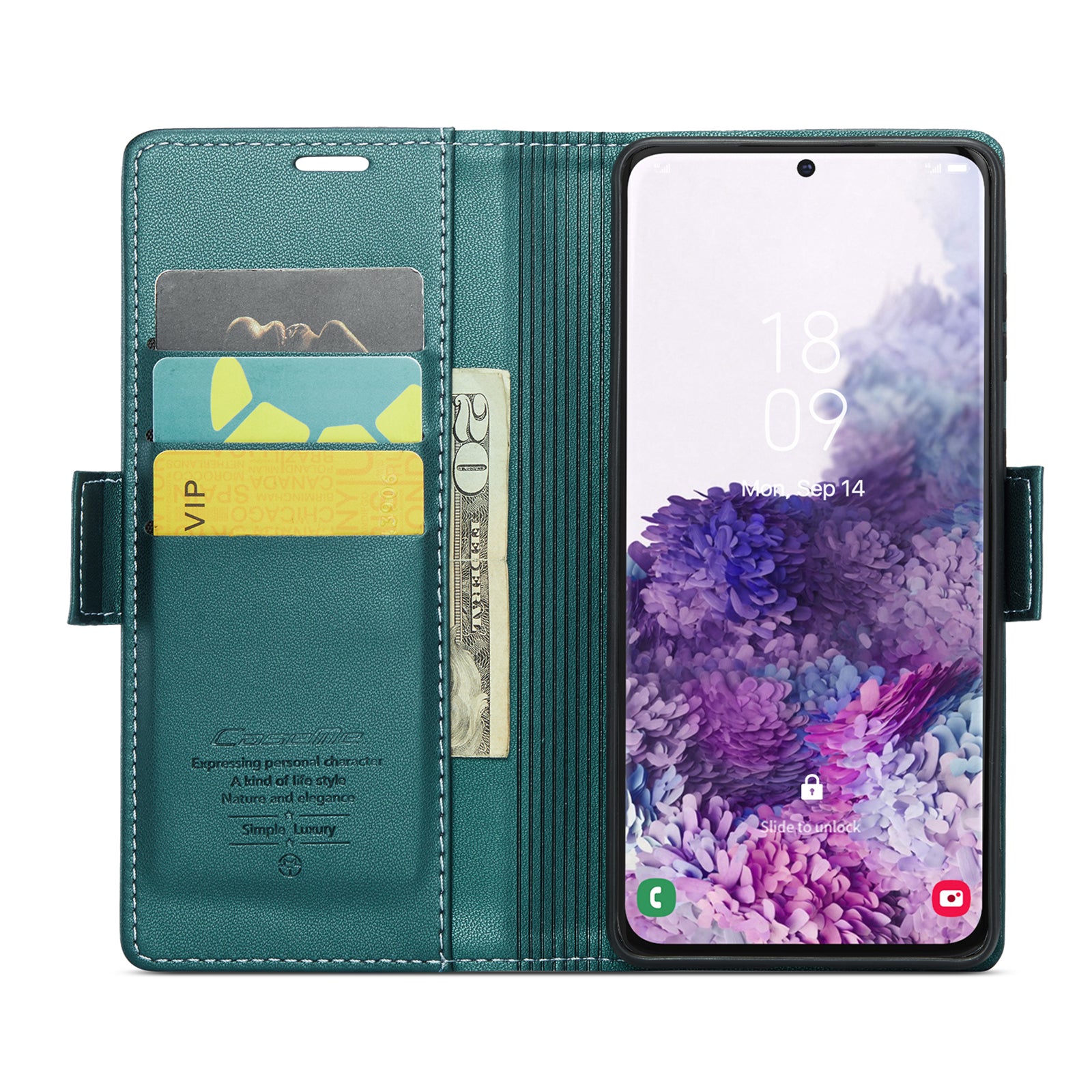 CASEME 023 Series For Samsung Galaxy S20 4G / 5G PU Leather Case RFID Blocking Litchi Texture Stand Wallet Phone Cover - Green