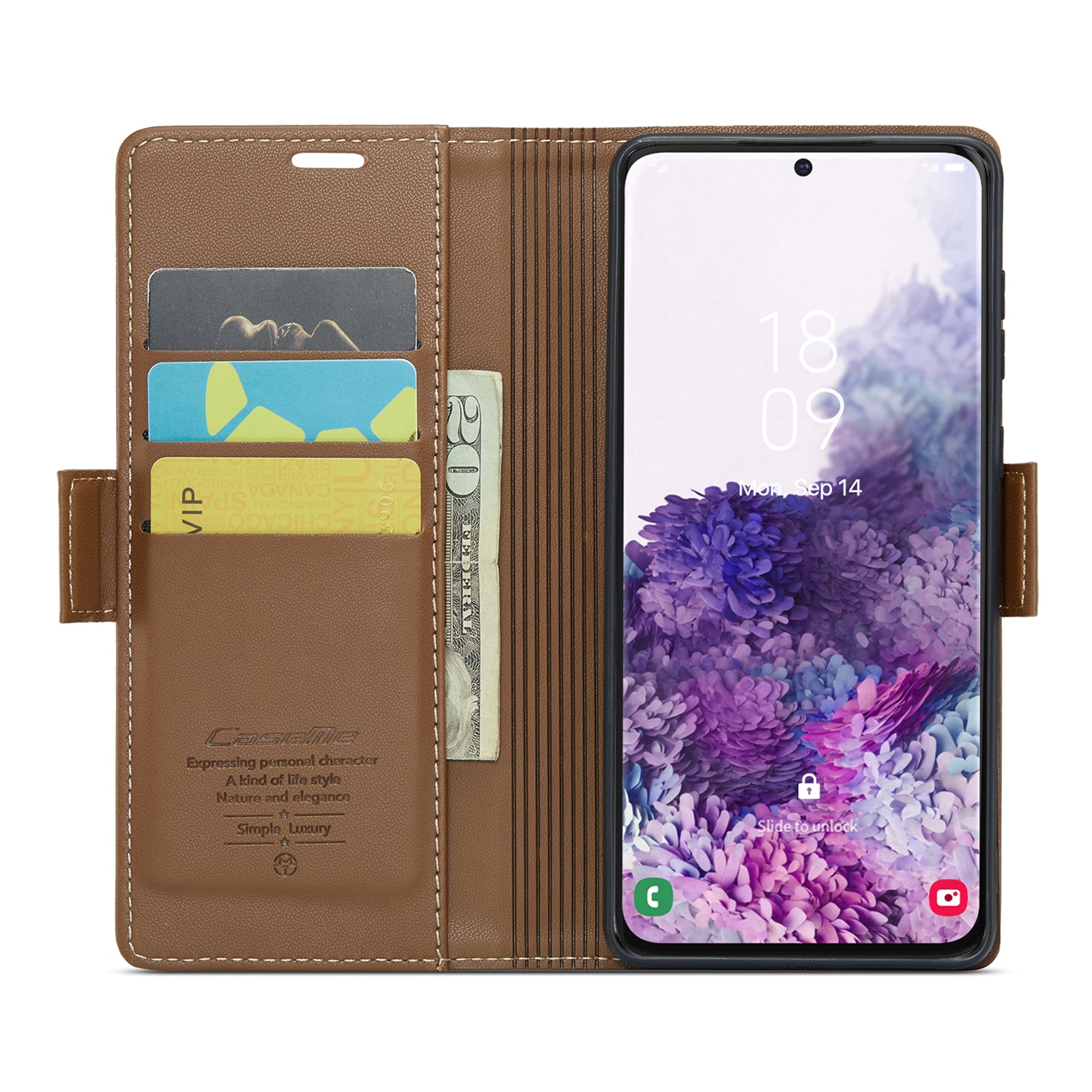 CASEME 023 Series For Samsung Galaxy S20 4G / 5G PU Leather Case RFID Blocking Litchi Texture Stand Wallet Phone Cover - Brown