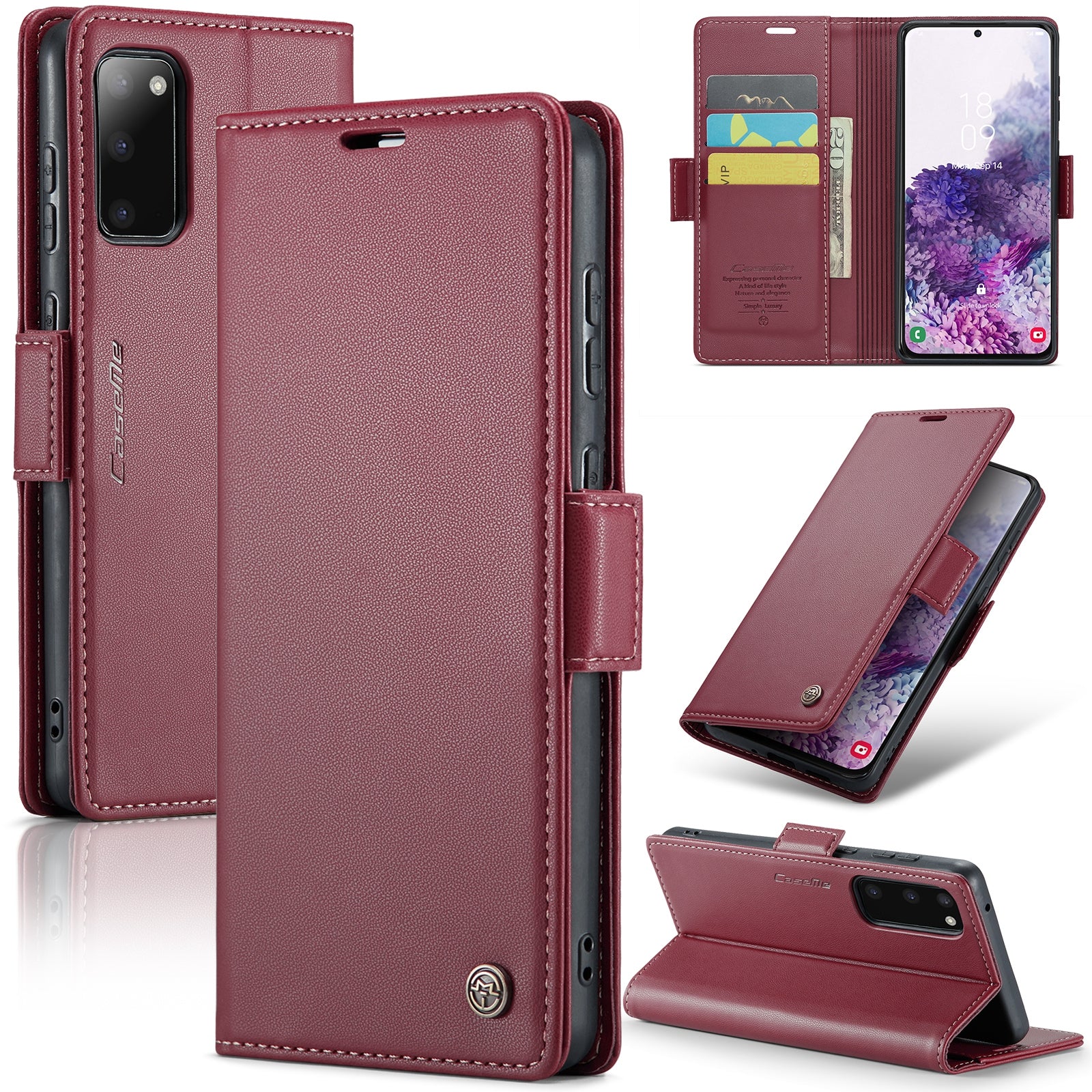 CASEME 023 Series For Samsung Galaxy S20 4G / 5G PU Leather Case RFID Blocking Litchi Texture Stand Wallet Phone Cover - Red