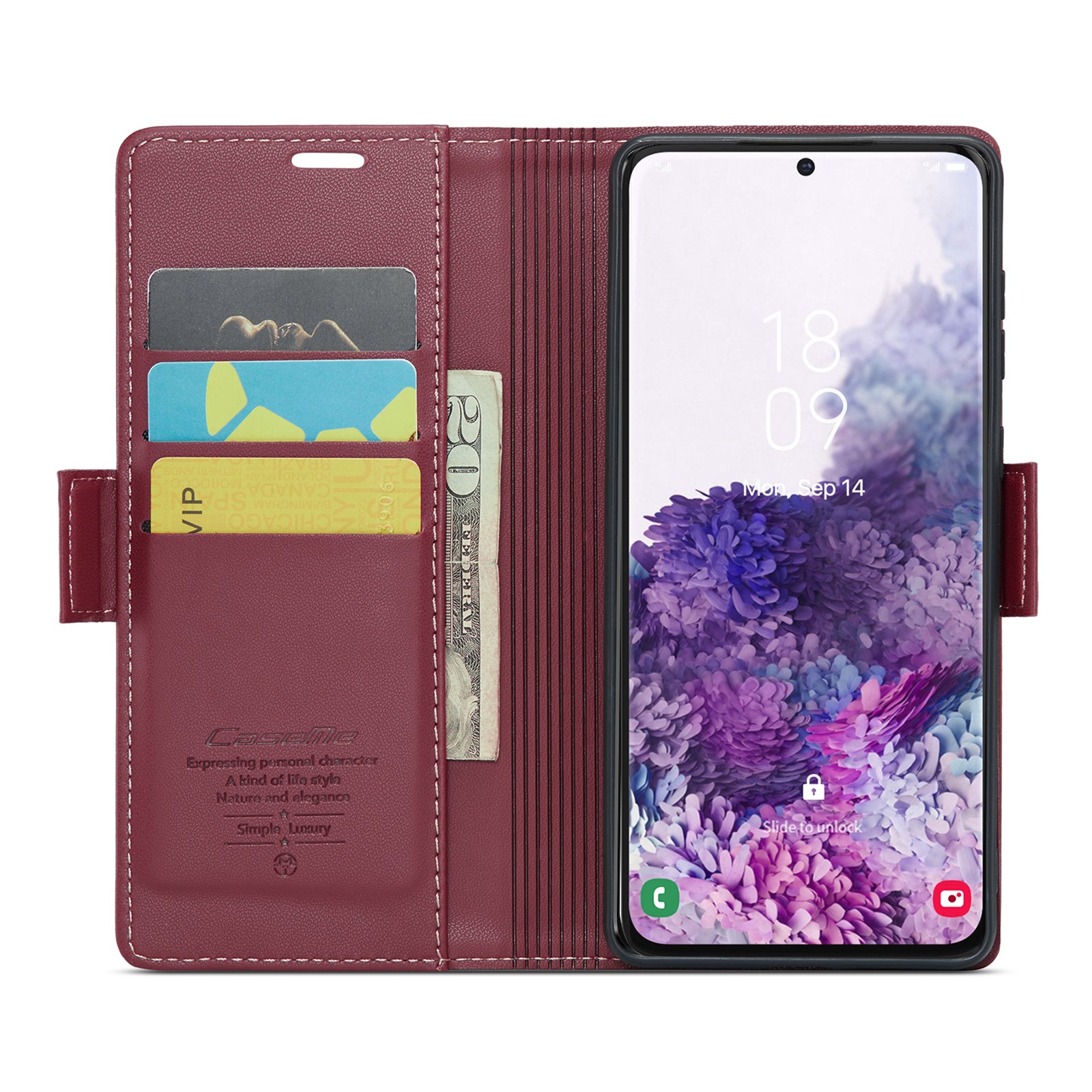 CASEME 023 Series For Samsung Galaxy S20 4G / 5G PU Leather Case RFID Blocking Litchi Texture Stand Wallet Phone Cover - Red