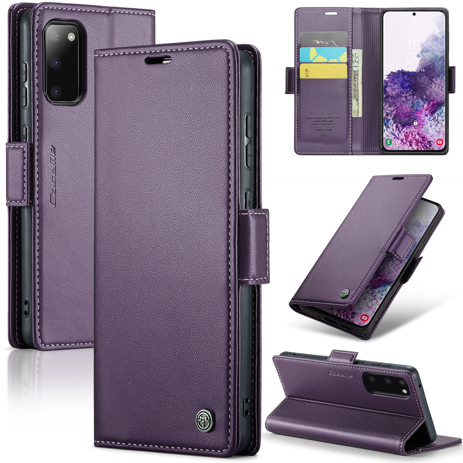 CASEME 023 Series For Samsung Galaxy S20 4G / 5G PU Leather Case RFID Blocking Litchi Texture Stand Wallet Phone Cover - Purple