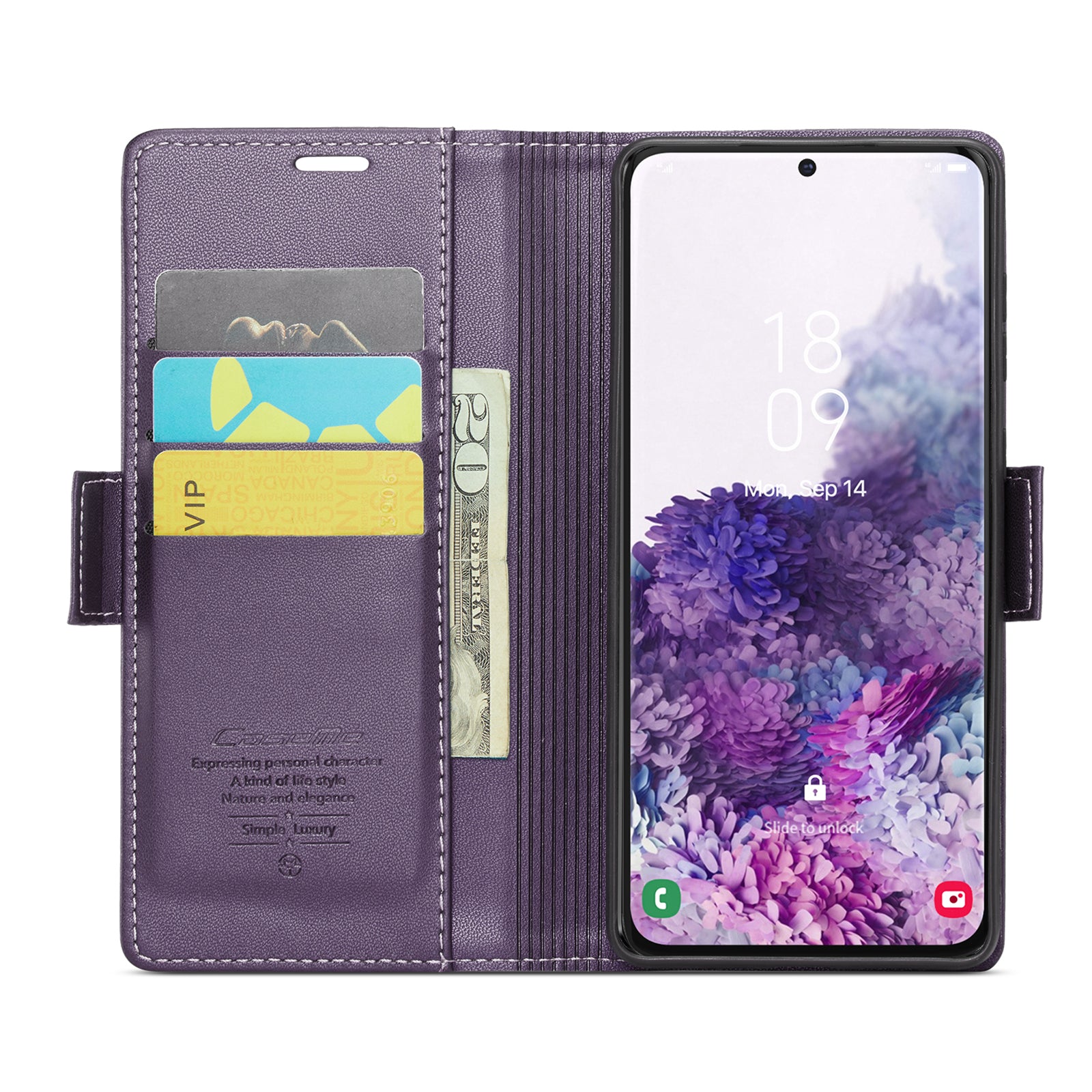 CASEME 023 Series For Samsung Galaxy S20 4G / 5G PU Leather Case RFID Blocking Litchi Texture Stand Wallet Phone Cover - Purple