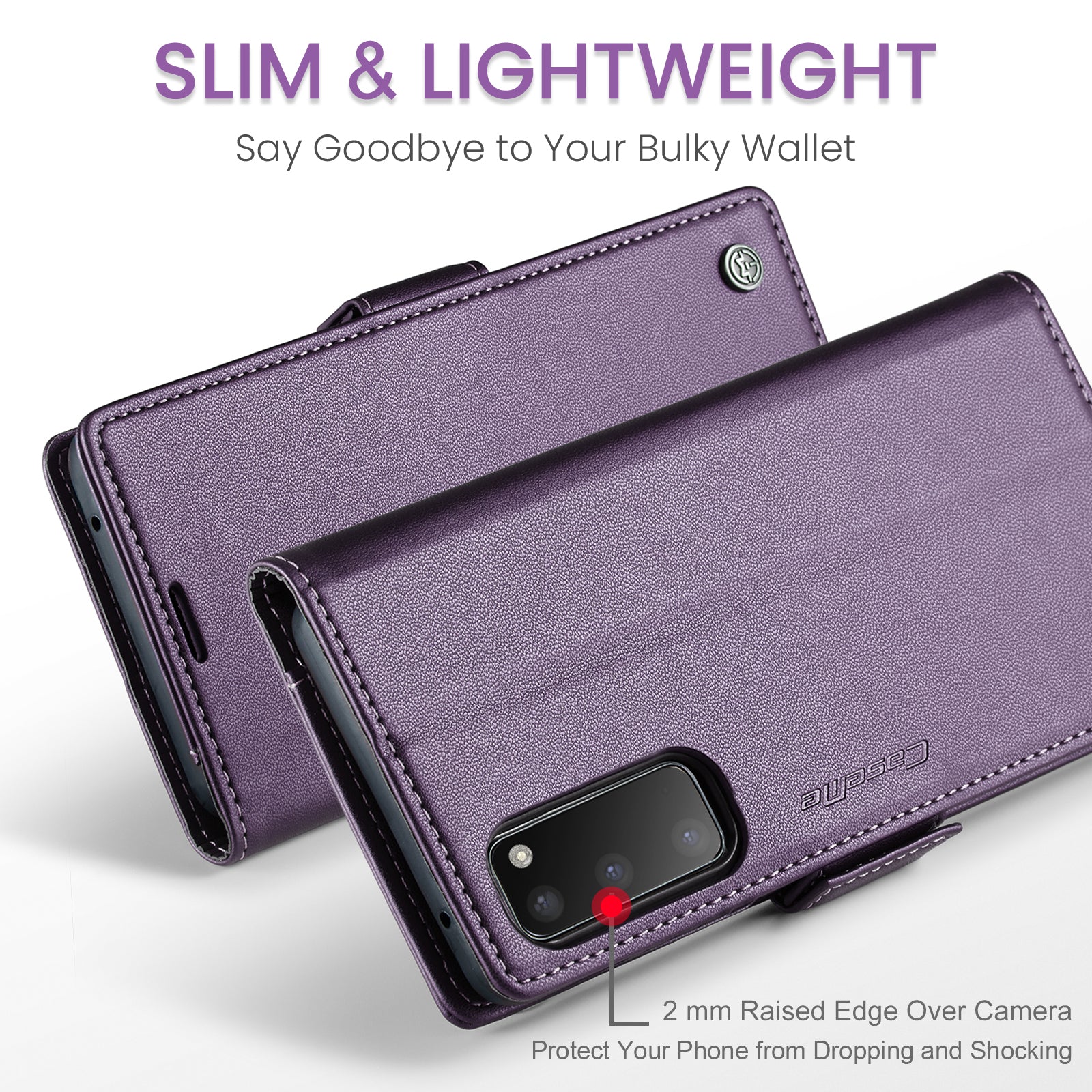 CASEME 023 Series For Samsung Galaxy S20 4G / 5G PU Leather Case RFID Blocking Litchi Texture Stand Wallet Phone Cover - Purple