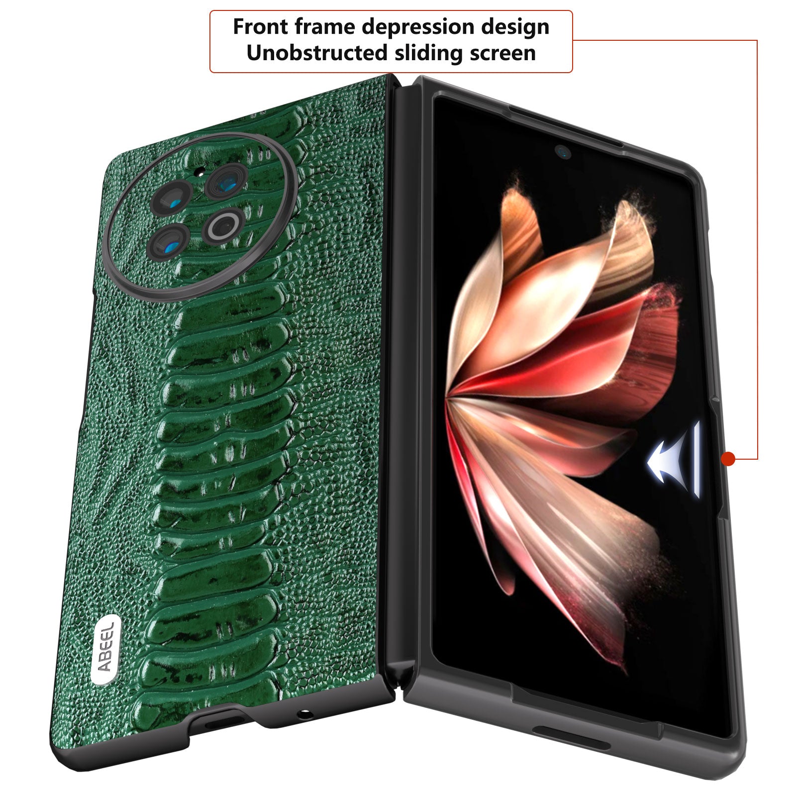 ABEEL For vivo X Fold2 Folding Phone Case Genuine Cow Leather Coated PC+TPU Protective Cover - Green