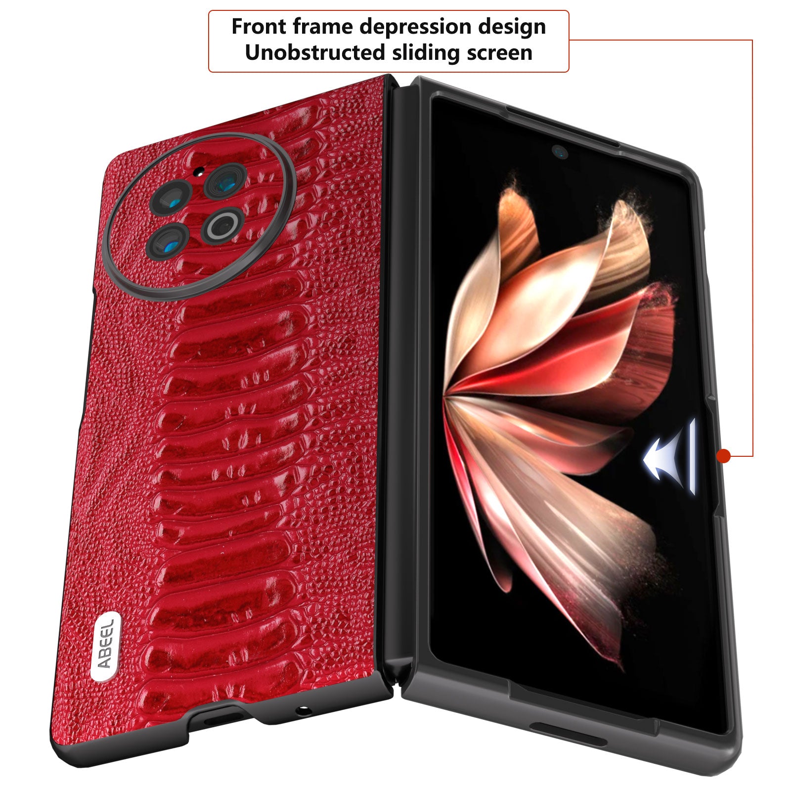 ABEEL For vivo X Fold2 Folding Phone Case Genuine Cow Leather Coated PC+TPU Protective Cover - Red