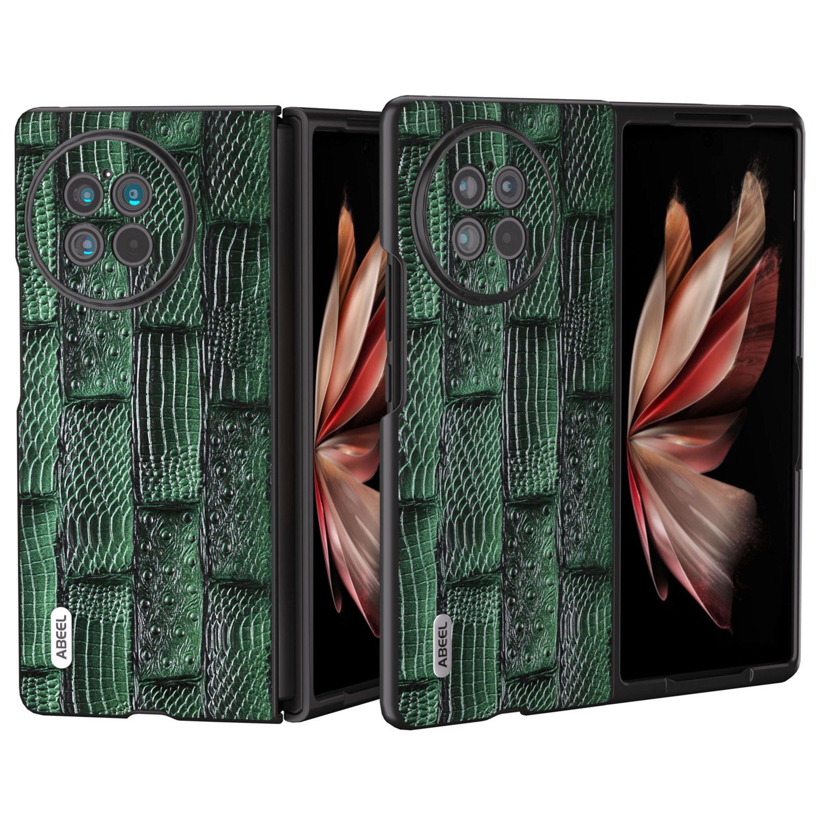 ABEEL For vivo X Fold2 Mahjong Texture Black Edge Case Genuine Cow Leather Coated PC Phone Cover - Green