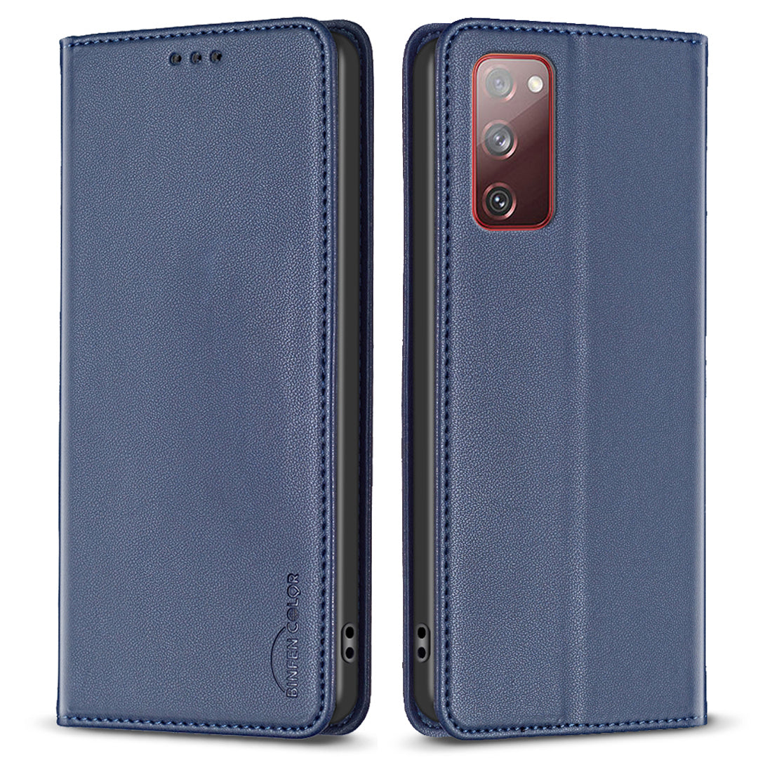 BINFEN COLOR BF18 for Samsung Galaxy S20 FE / S20 FE 5G / S20 FE 2022 / S20 Lite Phone Case Stand Card Holder Leather Cover - Blue