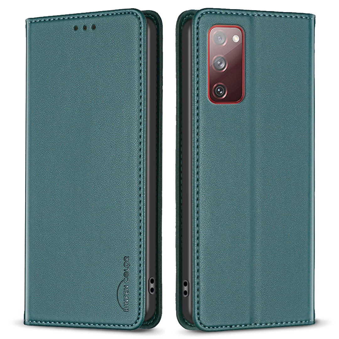 BINFEN COLOR BF18 for Samsung Galaxy S20 FE / S20 FE 5G / S20 FE 2022 / S20 Lite Phone Case Stand Card Holder Leather Cover - Green