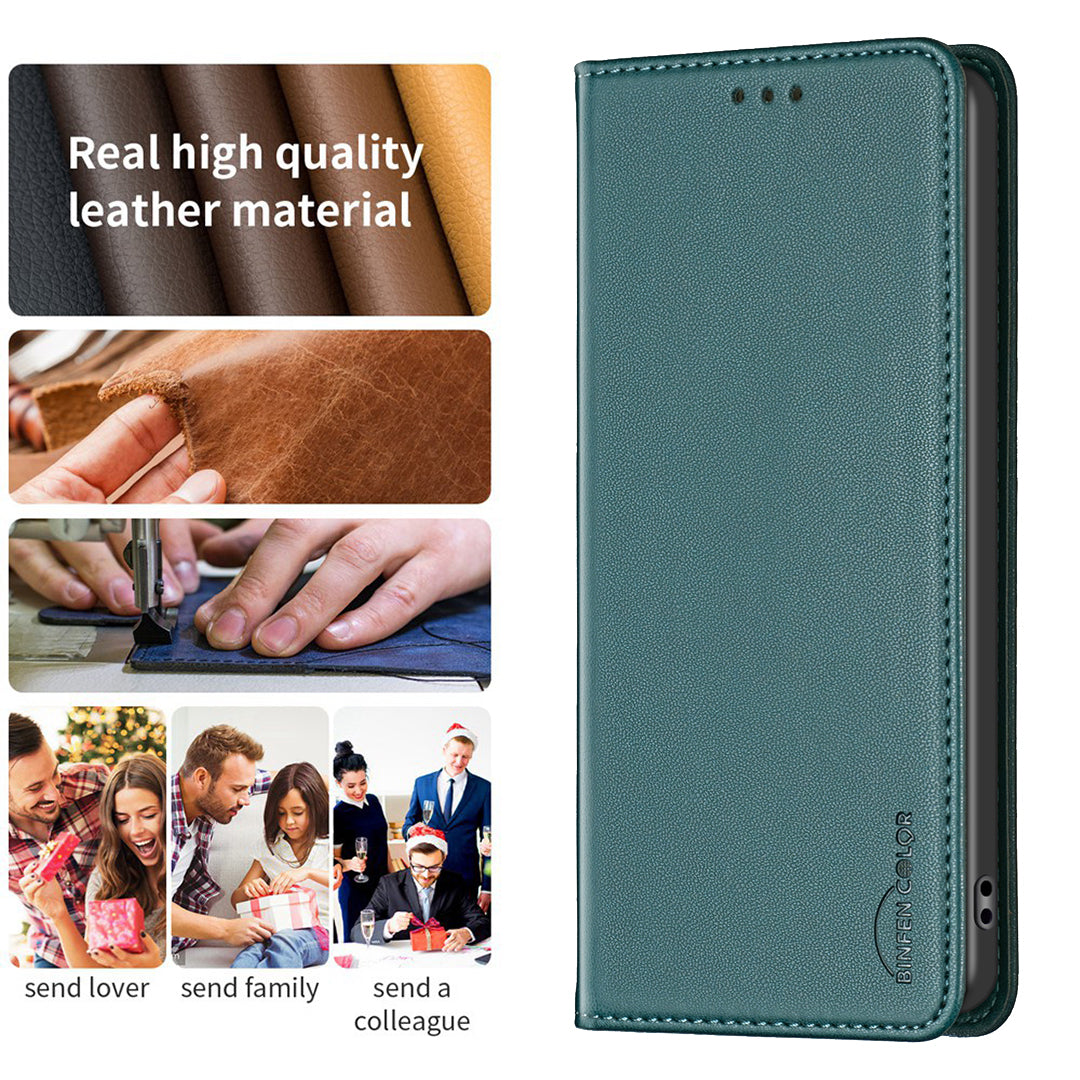 BINFEN COLOR BF18 for Samsung Galaxy S20 FE / S20 FE 5G / S20 FE 2022 / S20 Lite Phone Case Stand Card Holder Leather Cover - Green