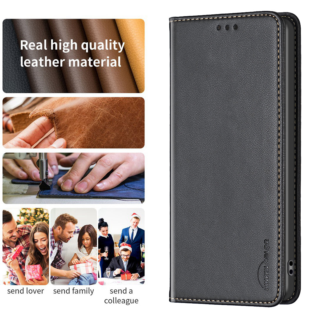 BINFEN COLOR BF18 for Samsung Galaxy S20 FE / S20 FE 5G / S20 FE 2022 / S20 Lite Phone Case Stand Card Holder Leather Cover - Black