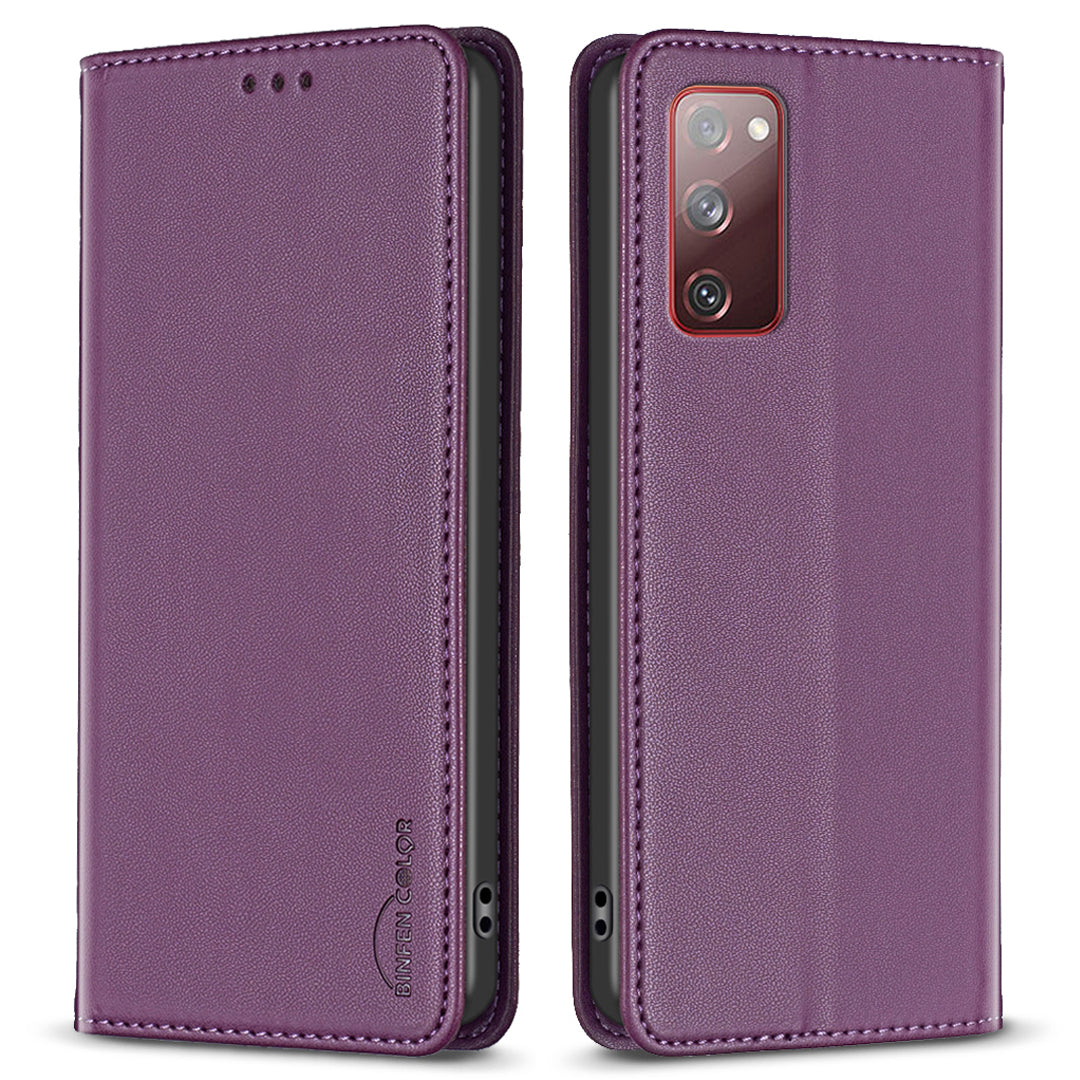 BINFEN COLOR BF18 for Samsung Galaxy S20 FE / S20 FE 5G / S20 FE 2022 / S20 Lite Phone Case Stand Card Holder Leather Cover - Dark Purple