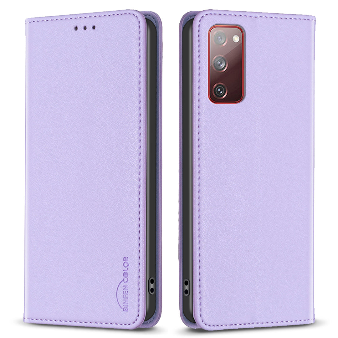 BINFEN COLOR BF18 for Samsung Galaxy S20 FE / S20 FE 5G / S20 FE 2022 / S20 Lite Phone Case Stand Card Holder Leather Cover - Purple