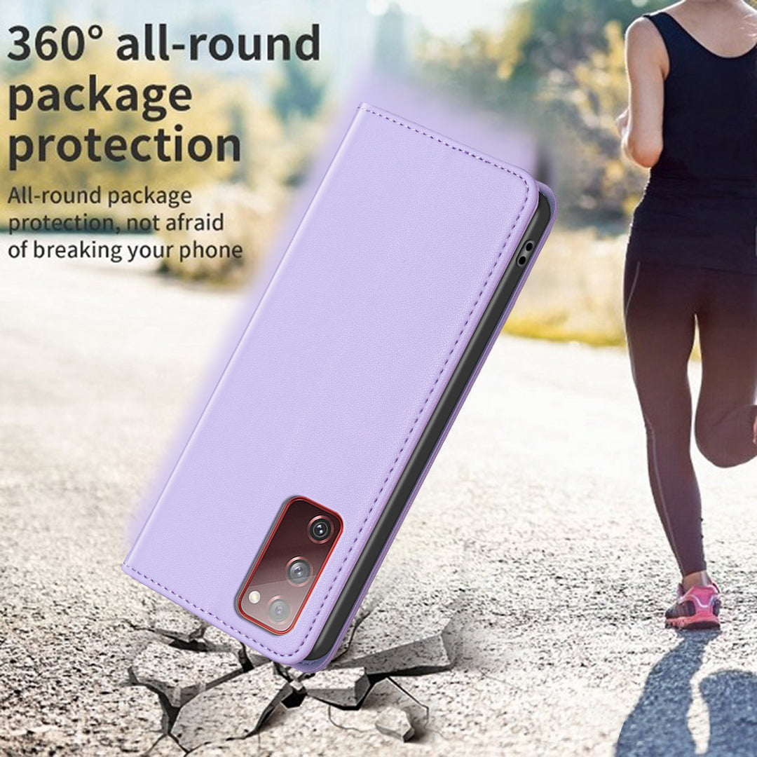 BINFEN COLOR BF18 for Samsung Galaxy S20 FE / S20 FE 5G / S20 FE 2022 / S20 Lite Phone Case Stand Card Holder Leather Cover - Purple