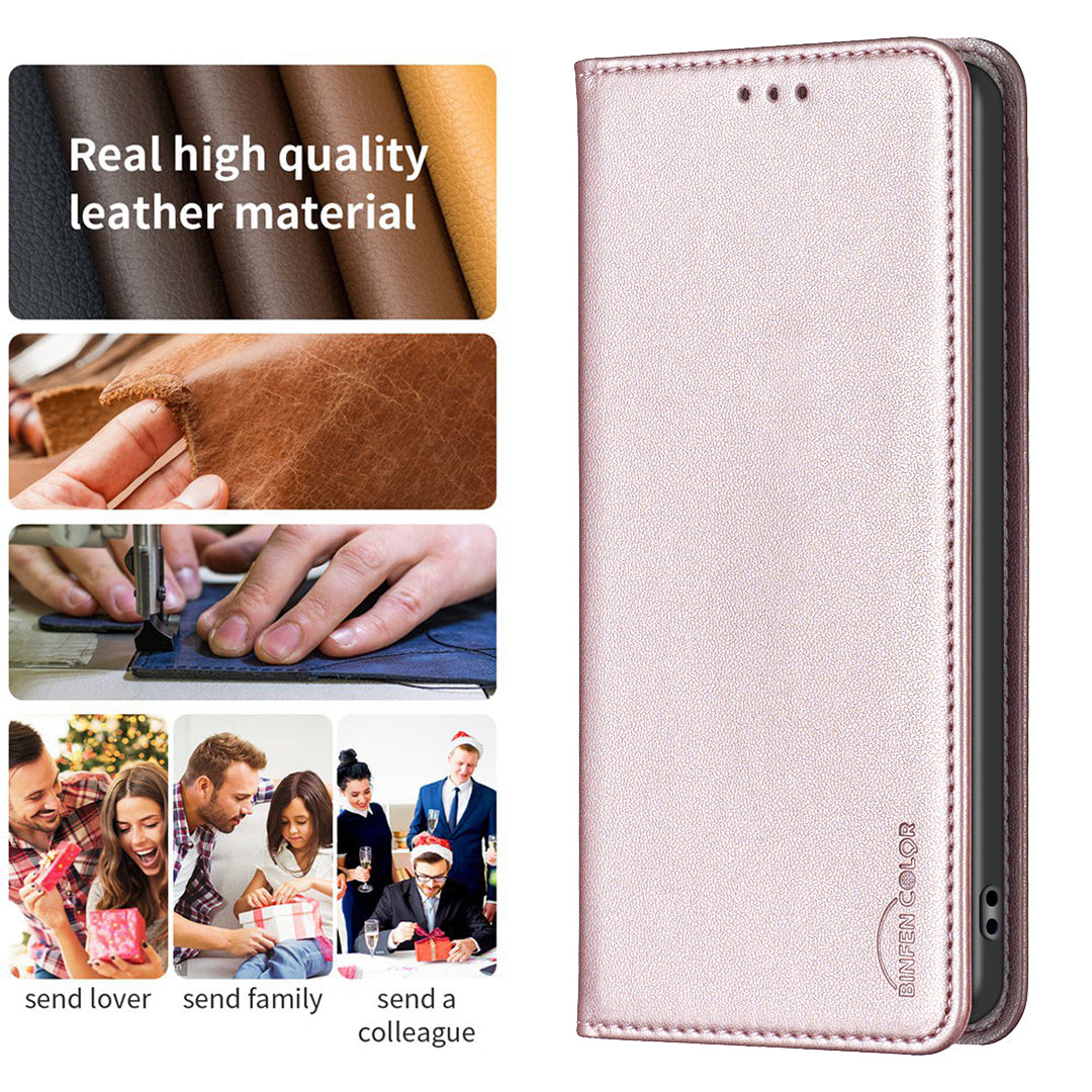 BINFEN COLOR BF18 for Samsung Galaxy S20 FE / S20 FE 5G / S20 FE 2022 / S20 Lite Phone Case Stand Card Holder Leather Cover - Rose Gold