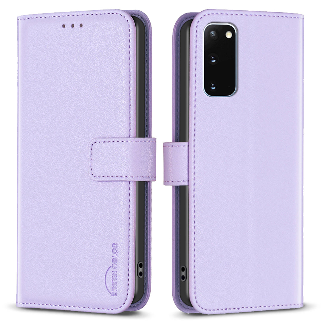 BINFEN COLOR BF17 For Samsung Galaxy S20 4G / 5G Flip Folio Wallet Cover PU Leather Stand Phone Case - Purple