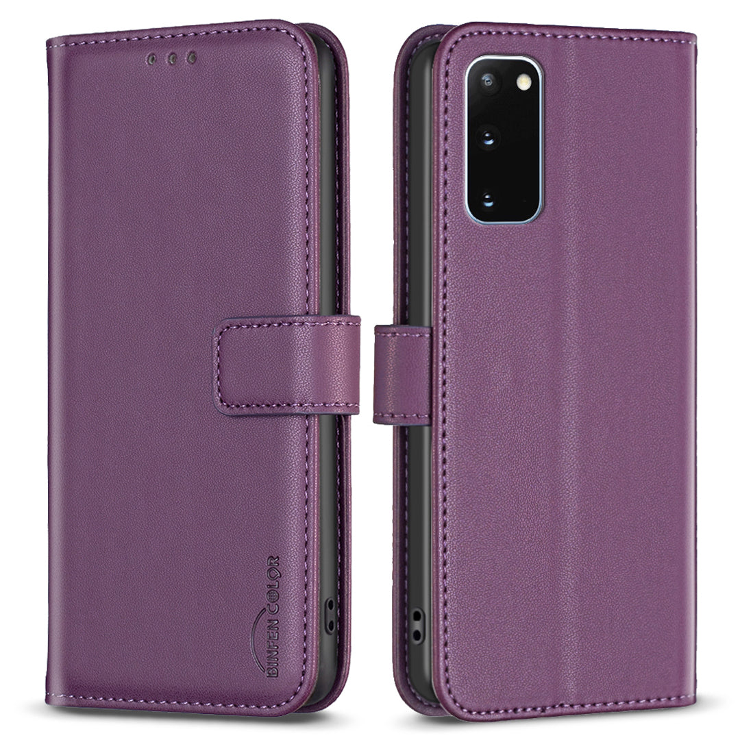 BINFEN COLOR BF17 For Samsung Galaxy S20 4G / 5G Flip Folio Wallet Cover PU Leather Stand Phone Case - Dark Purple