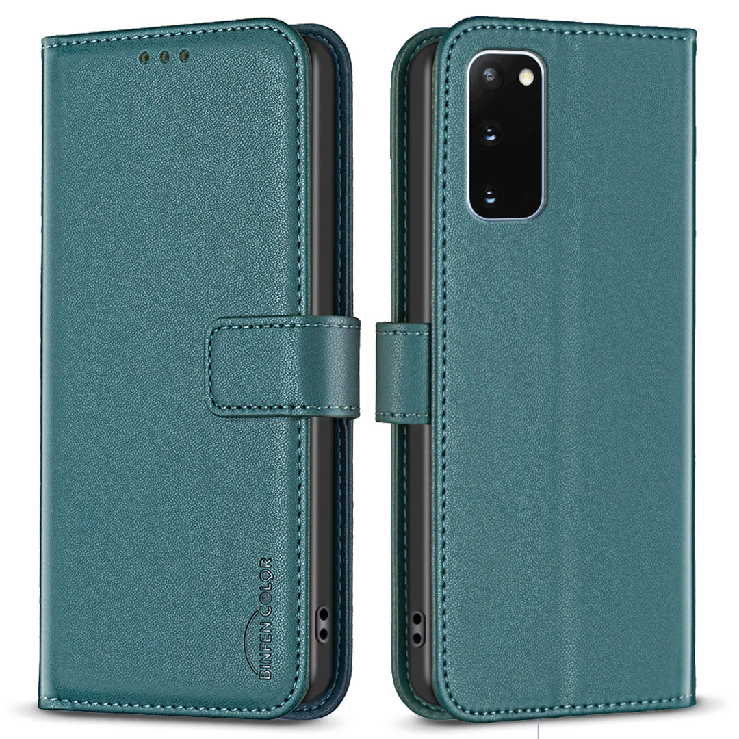 BINFEN COLOR BF17 For Samsung Galaxy S20 4G / 5G Flip Folio Wallet Cover PU Leather Stand Phone Case - Green