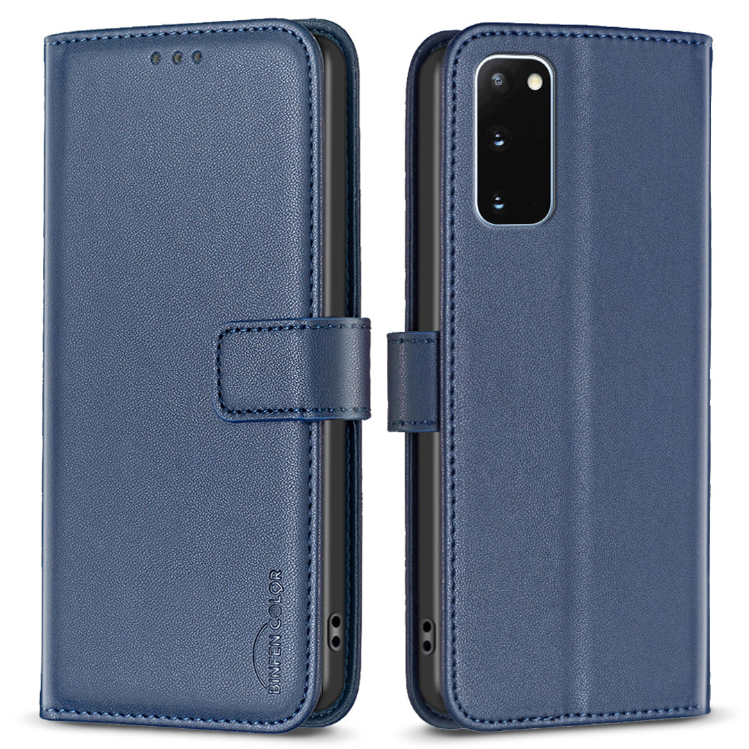 BINFEN COLOR BF17 For Samsung Galaxy S20 4G / 5G Flip Folio Wallet Cover PU Leather Stand Phone Case - Blue