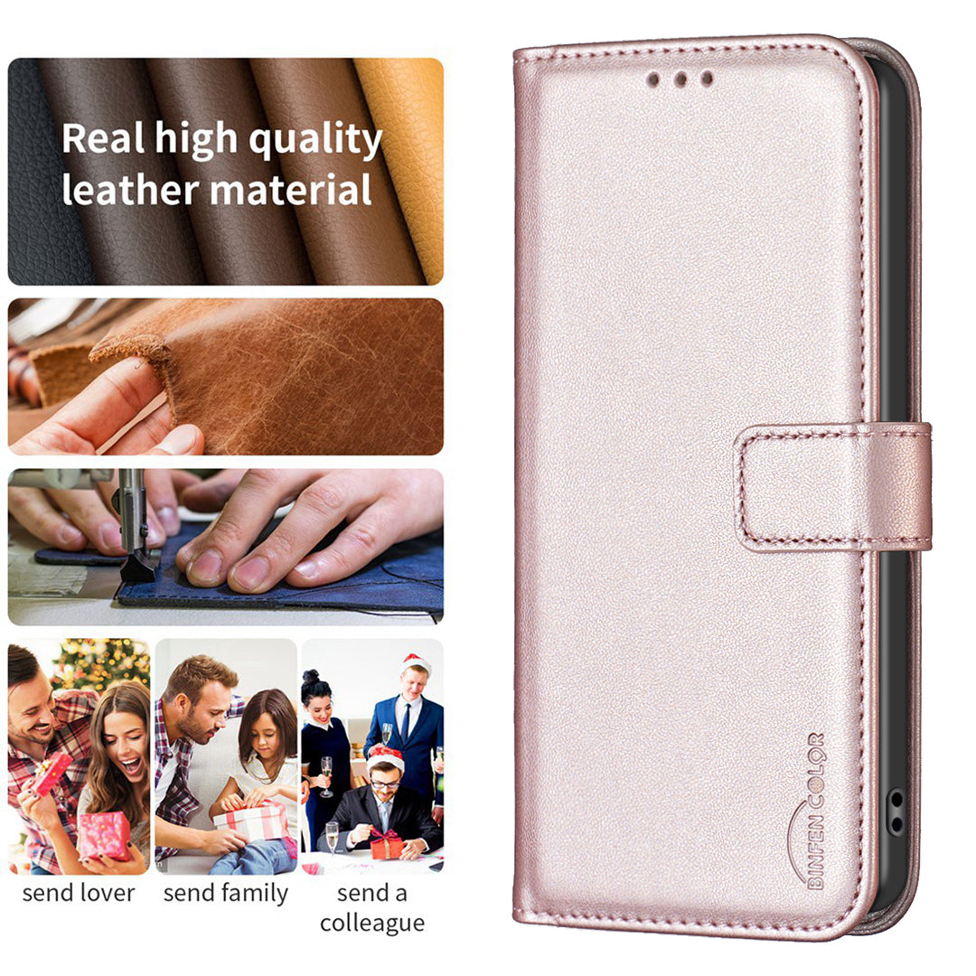 BINFEN COLOR BF17 For Samsung Galaxy S20 4G / 5G Flip Folio Wallet Cover PU Leather Stand Phone Case - Rose Gold