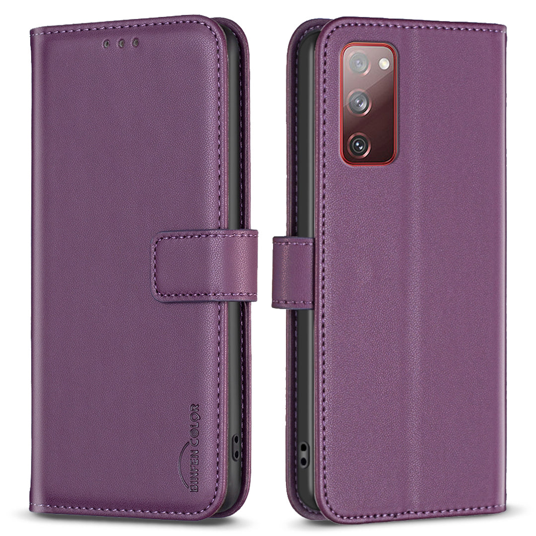 BINFEN COLOR BF17 For Samsung Galaxy S20 FE 5G / S20 FE / S20 FE 2022 / S20 Lite PU Leather Phone Cover Stand Wallet Case - Dark Purple