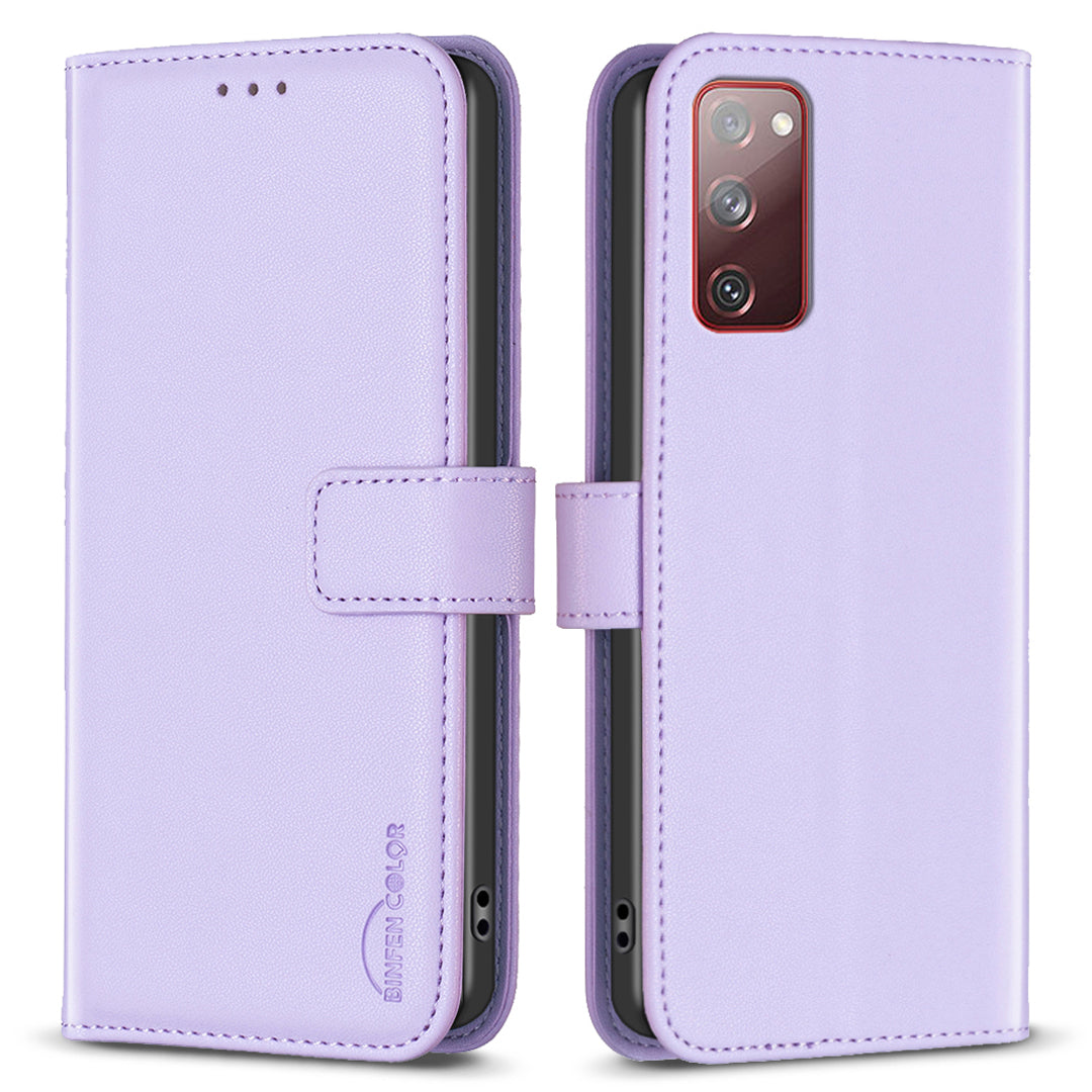 BINFEN COLOR BF17 For Samsung Galaxy S20 FE 5G / S20 FE / S20 FE 2022 / S20 Lite PU Leather Phone Cover Stand Wallet Case - Purple