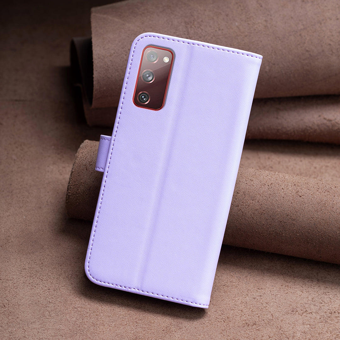 BINFEN COLOR BF17 For Samsung Galaxy S20 FE 5G / S20 FE / S20 FE 2022 / S20 Lite PU Leather Phone Cover Stand Wallet Case - Purple