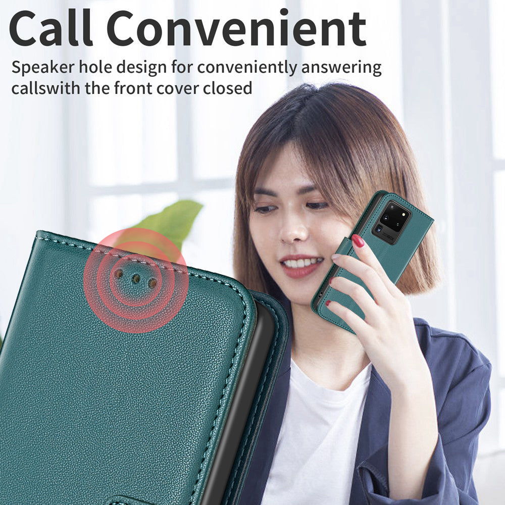 BINFEN COLOR BF17 TPU+PU Leather Phone Cover for Samsung Galaxy S20 Ultra Stand Magnetic Phone Case Wallet - Green