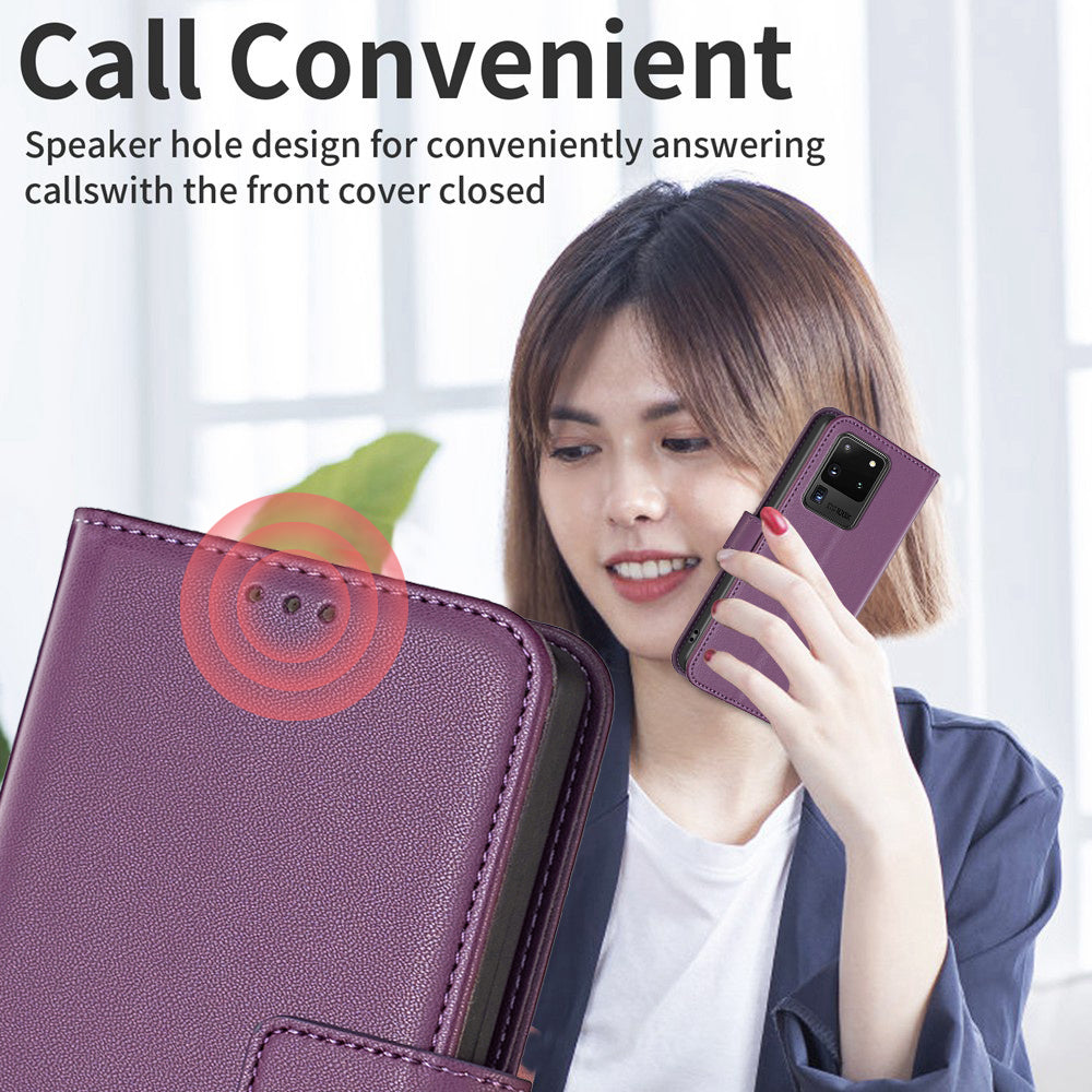 BINFEN COLOR BF17 TPU+PU Leather Phone Cover for Samsung Galaxy S20 Ultra Stand Magnetic Phone Case Wallet - Dark Purple