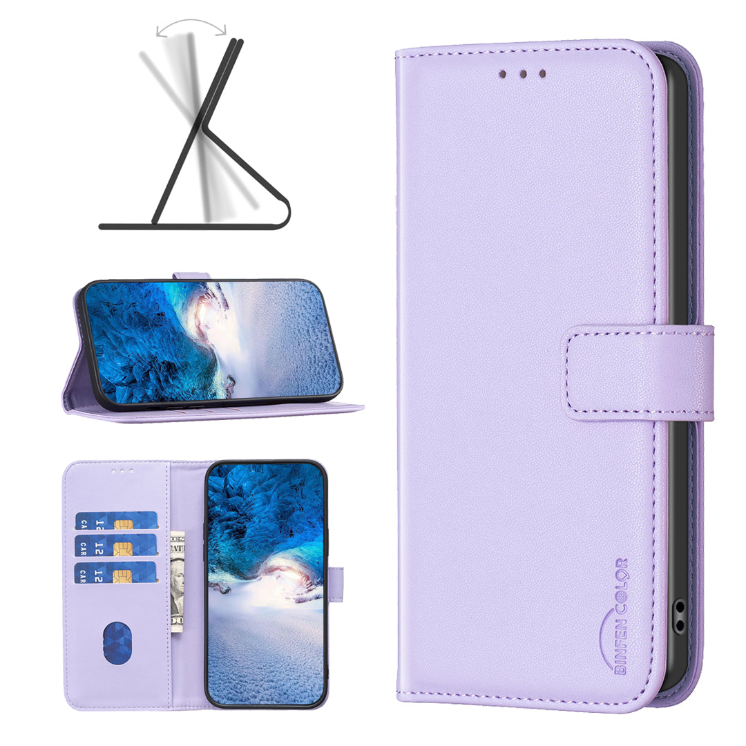 BINFEN COLOR BF17 TPU+PU Leather Phone Cover for Samsung Galaxy S20 Ultra Stand Magnetic Phone Case Wallet - Purple