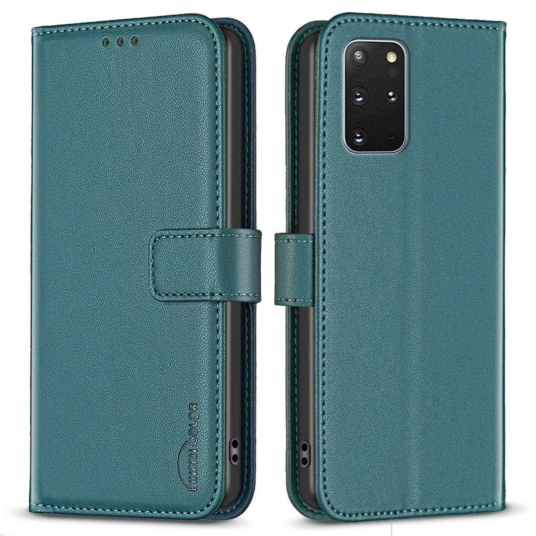 BINFEN COLOR BF17 For Samsung Galaxy S20 Plus 4G / 5G Slim-Fit Phone Cover Stand Magnetic Wallet PU Leather Phone Case - Green