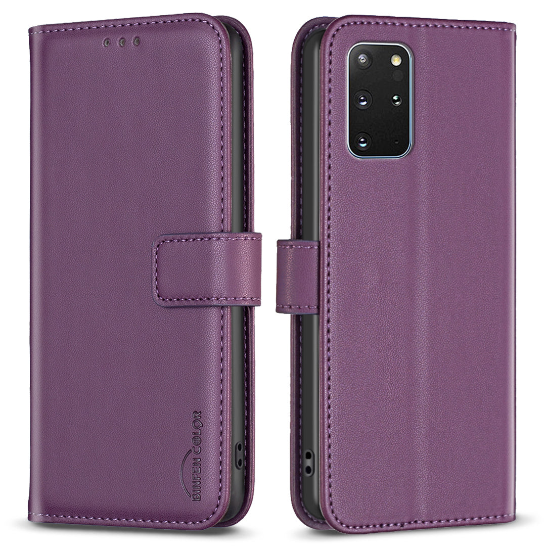 BINFEN COLOR BF17 For Samsung Galaxy S20 Plus 4G / 5G Slim-Fit Phone Cover Stand Magnetic Wallet PU Leather Phone Case - Dark Purple