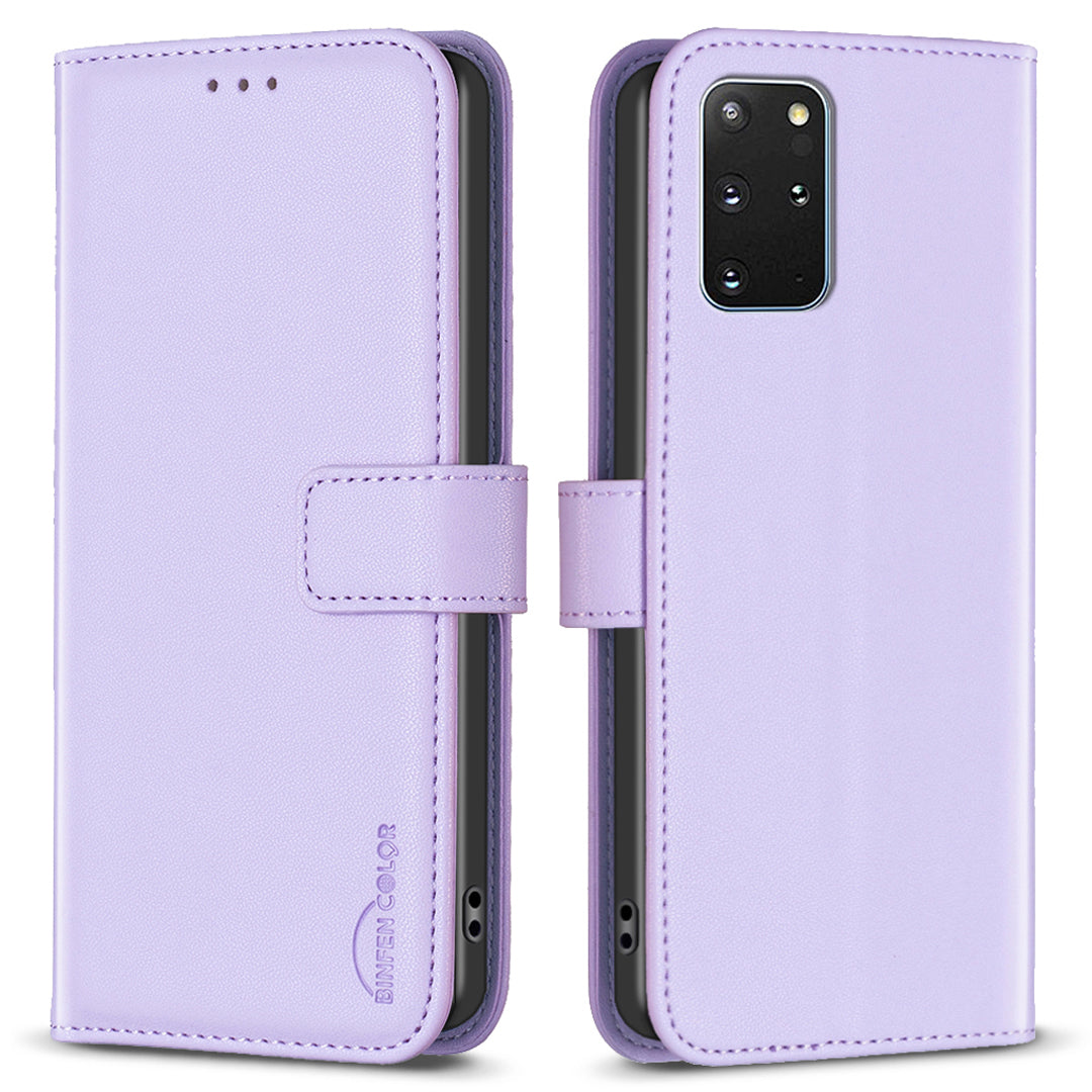 BINFEN COLOR BF17 For Samsung Galaxy S20 Plus 4G / 5G Slim-Fit Phone Cover Stand Magnetic Wallet PU Leather Phone Case - Purple