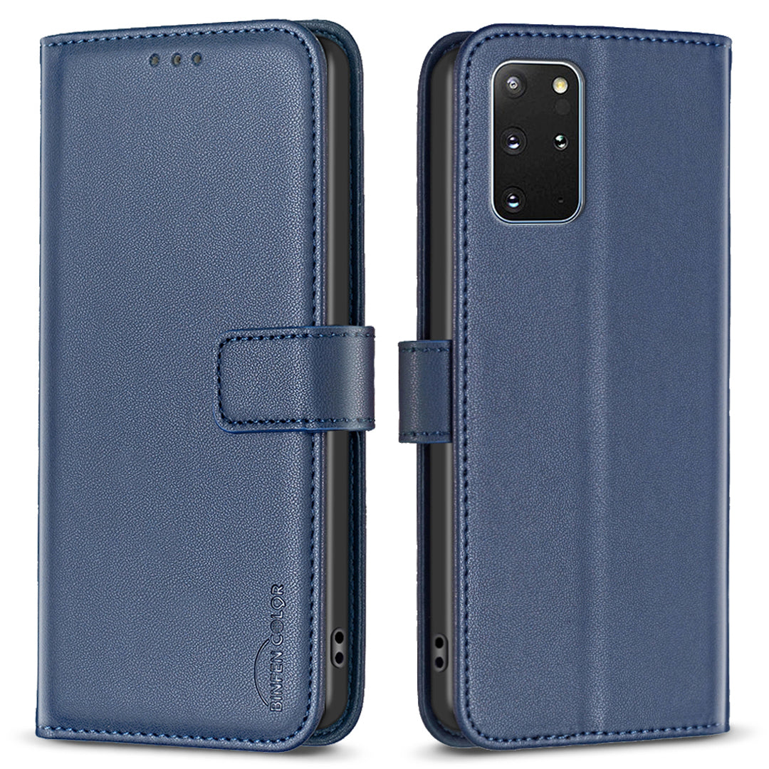 BINFEN COLOR BF17 For Samsung Galaxy S20 Plus 4G / 5G Slim-Fit Phone Cover Stand Magnetic Wallet PU Leather Phone Case - Blue