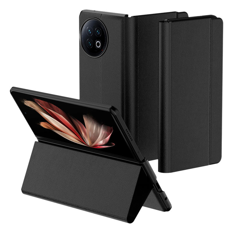 For vivo X Fold2 Stand PU Leather Folding Phone Cover Inner Black PC Phone Case - Black